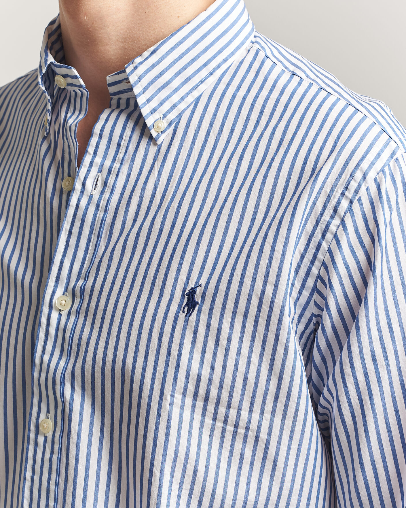 Men | Shirts | Polo Ralph Lauren | Custom Fit Poplin Striped Shirt Blue