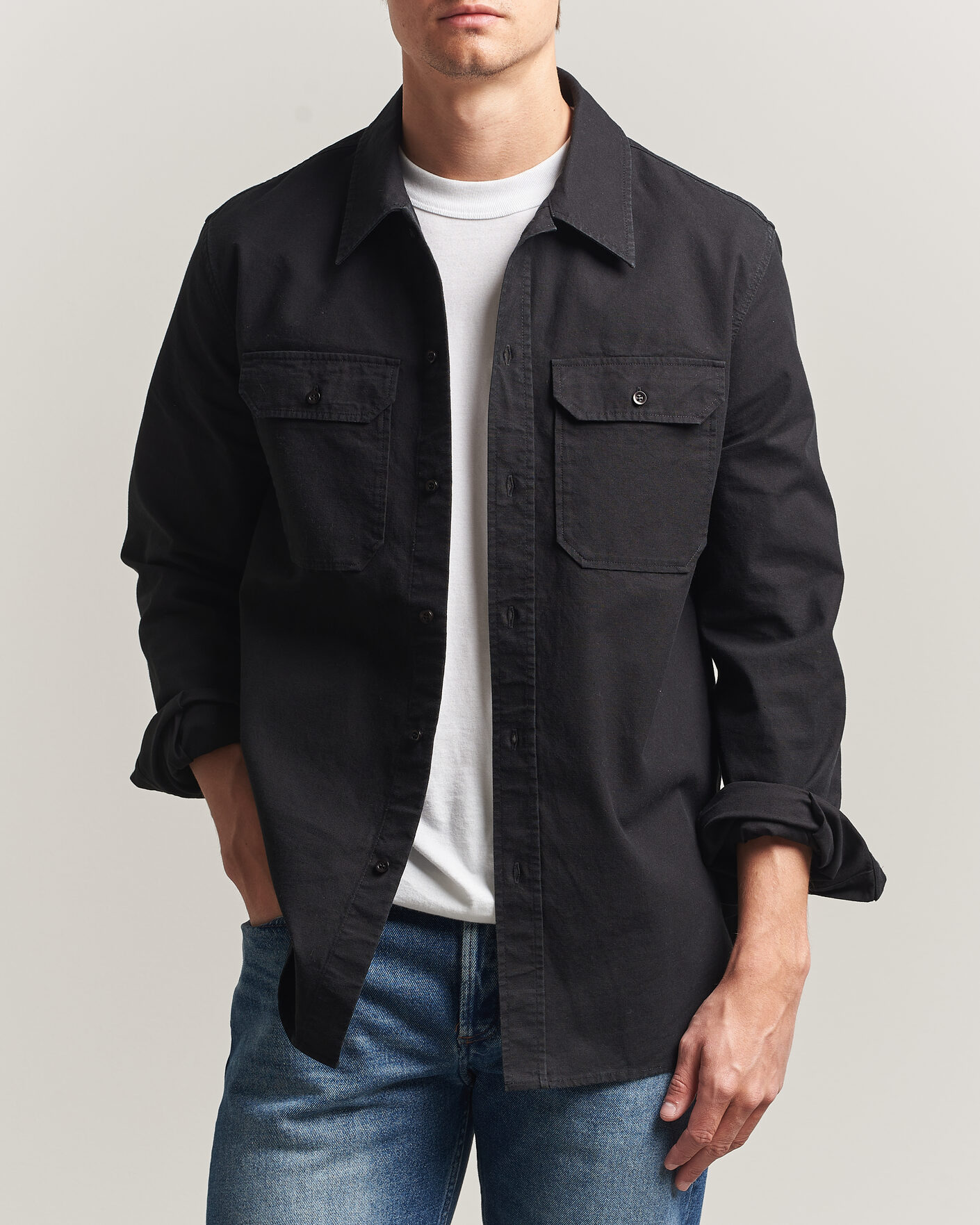 A.P.C. Safari Cotton/Linen Overshirt Faded Black at CareOfCarl.com