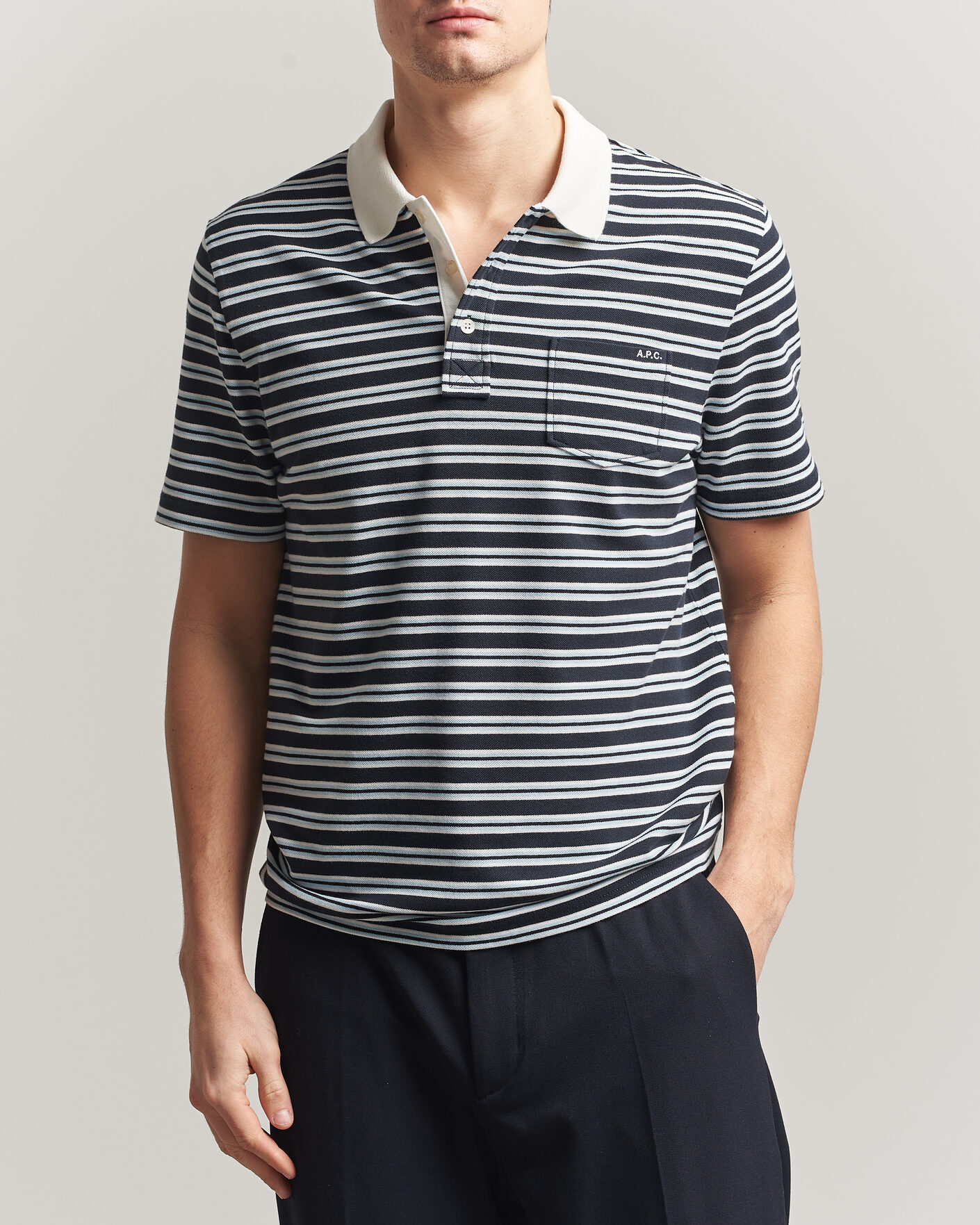 Men | Polo Shirts | A.P.C. | Oscar Striped Polo Dark Navy