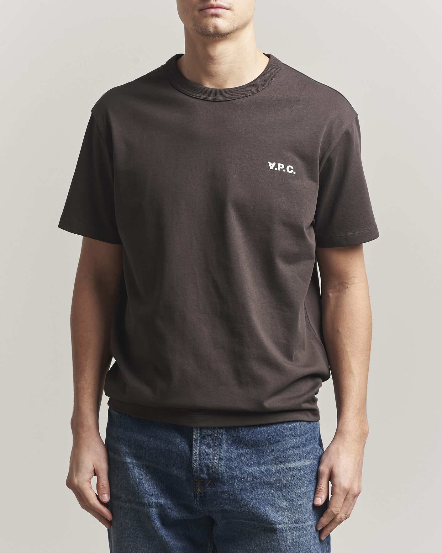 Men | T-Shirts | A.P.C. | Boxy Fit Petit VPC T-Shirt Ecru Brown
