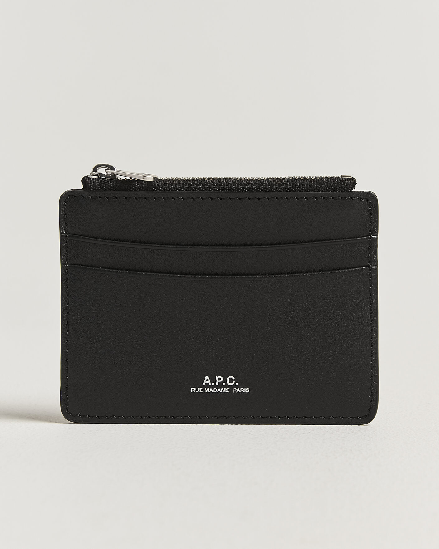 A.P.C. Zip Calf Leather Card Holder Black at CareOfCarl.com