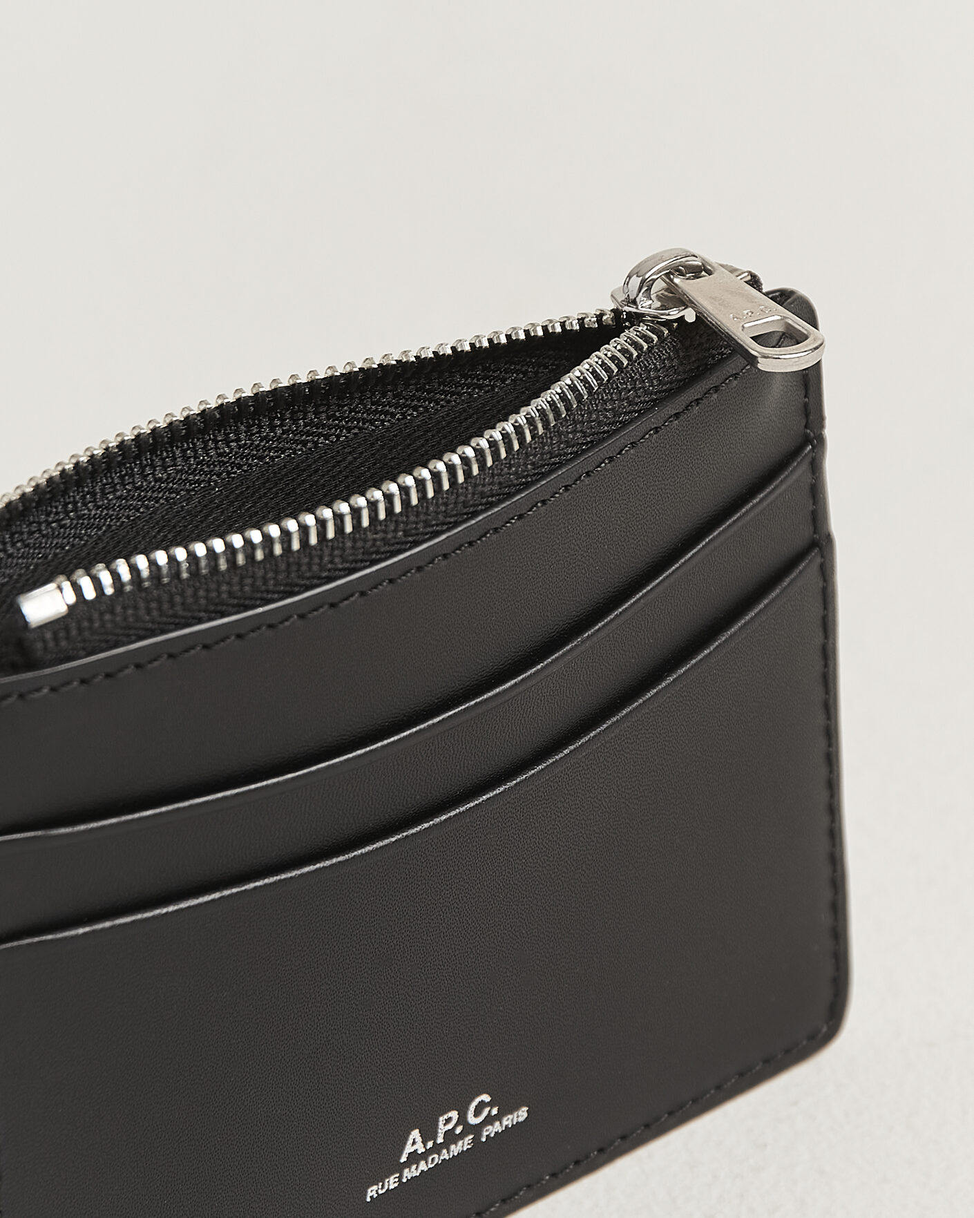 A.P.C. Zip Calf Leather Card Holder Black at CareOfCarl.com