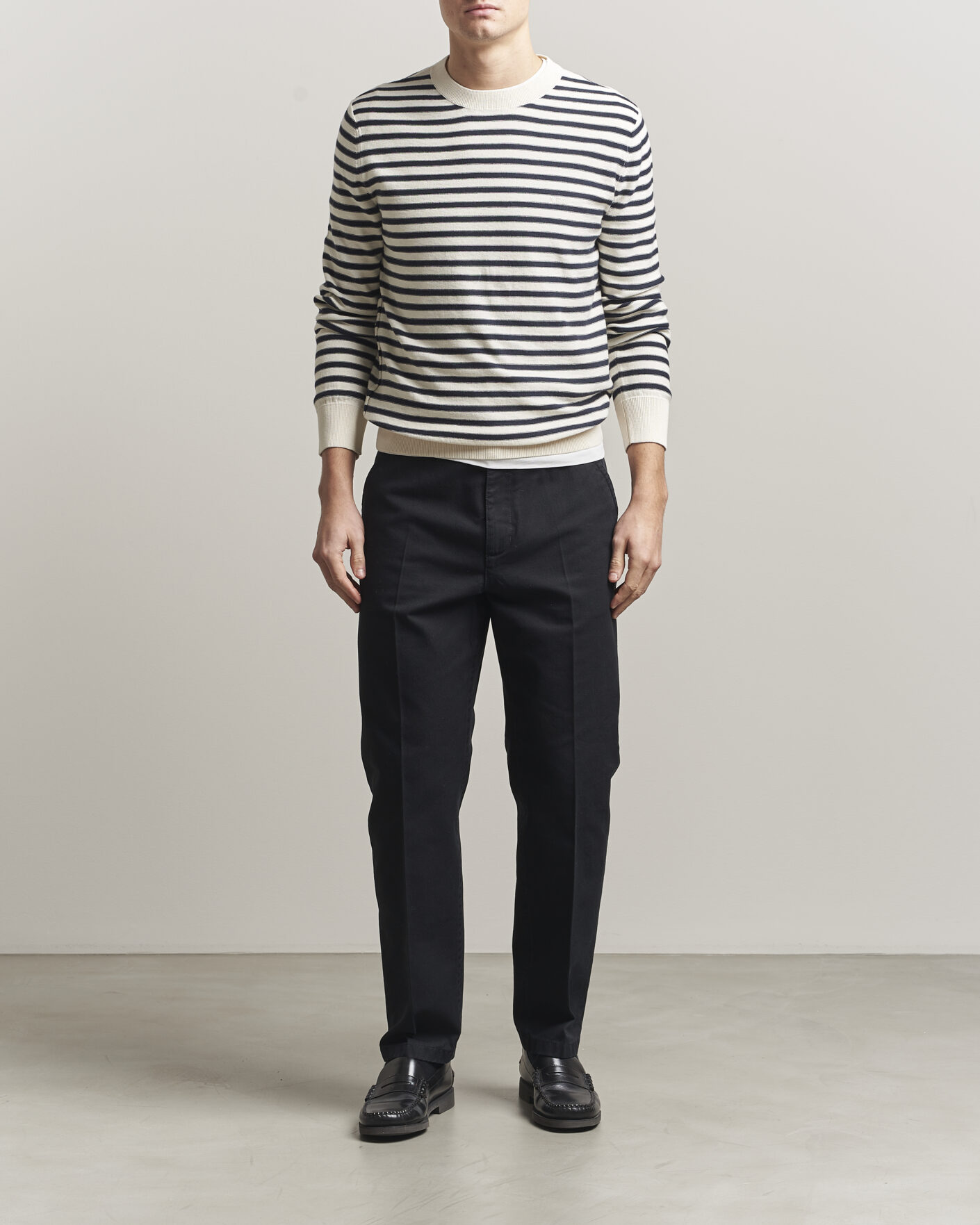 Men | Sweaters & Knitwear | A.P.C. | Paul Striped Knitted Sweater Ecru/Dark Navy