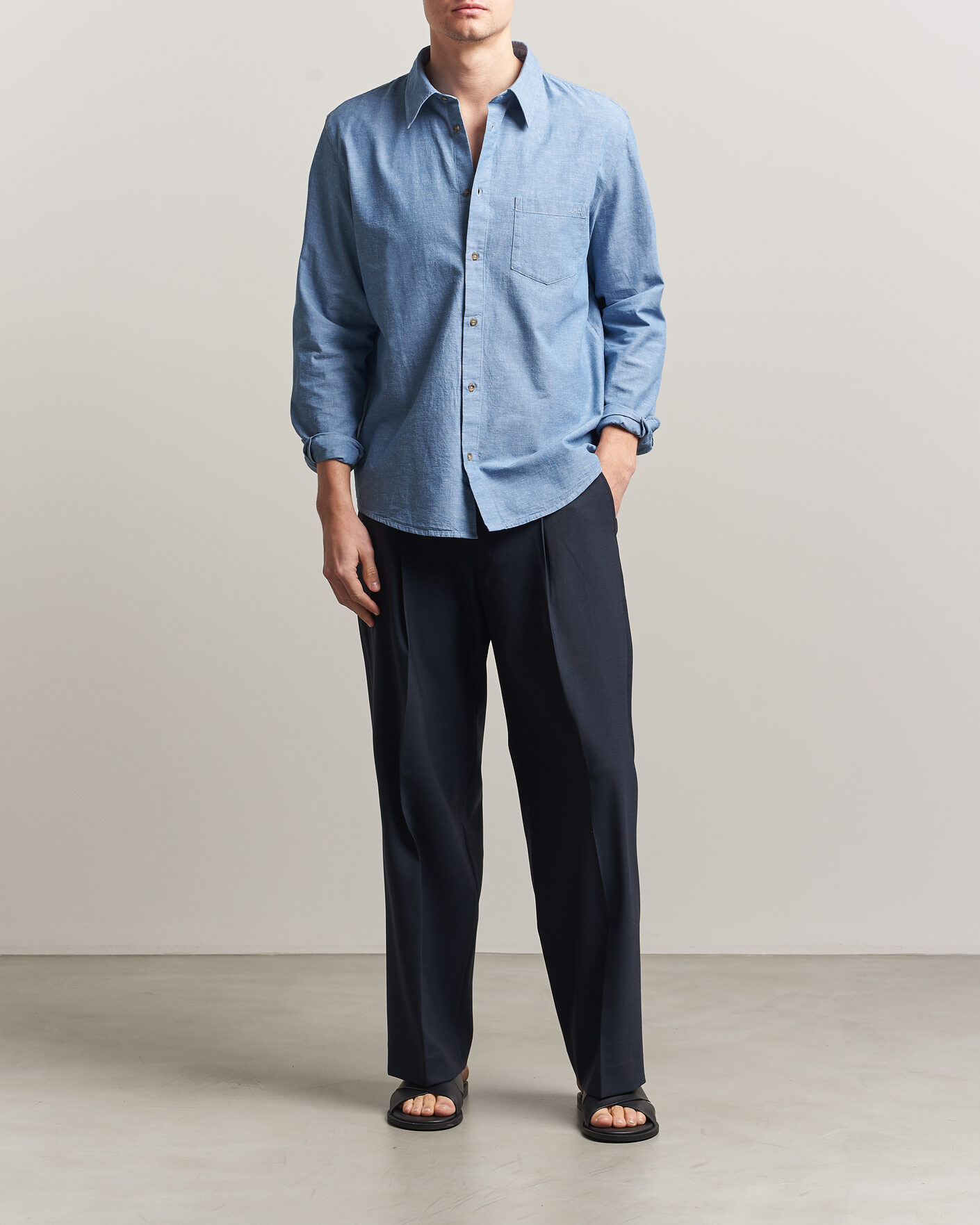 Men | Shirts | A.P.C. | Harris Cotton/Linen Shirt Blue