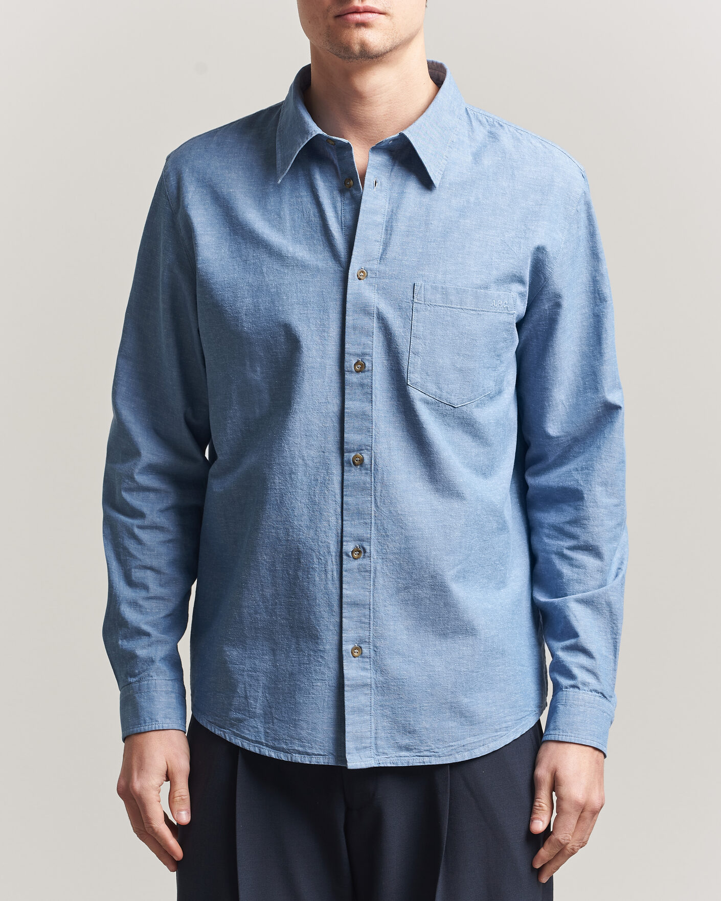 Men | Shirts | A.P.C. | Harris Cotton/Linen Shirt Blue