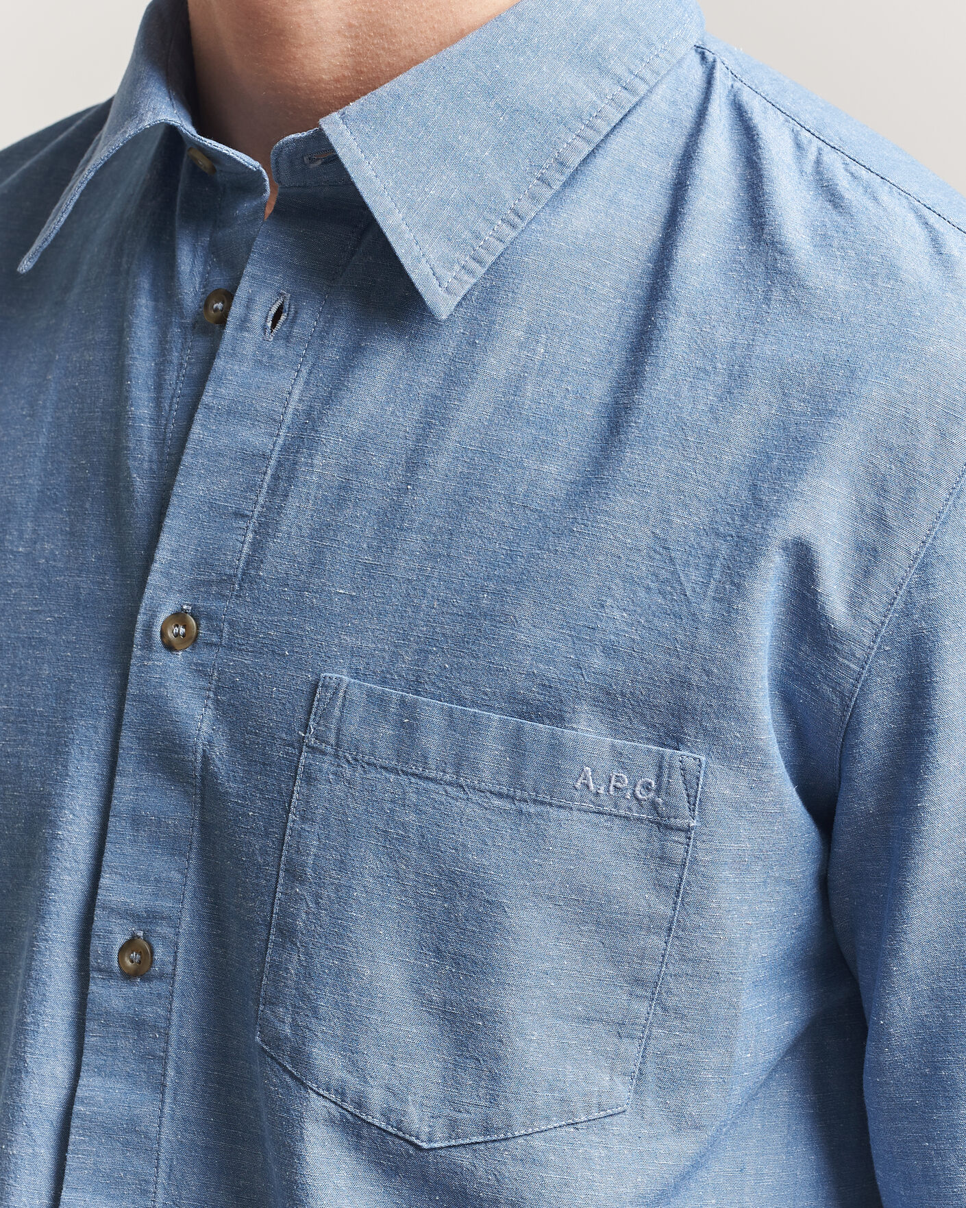 Men | Shirts | A.P.C. | Harris Cotton/Linen Shirt Blue