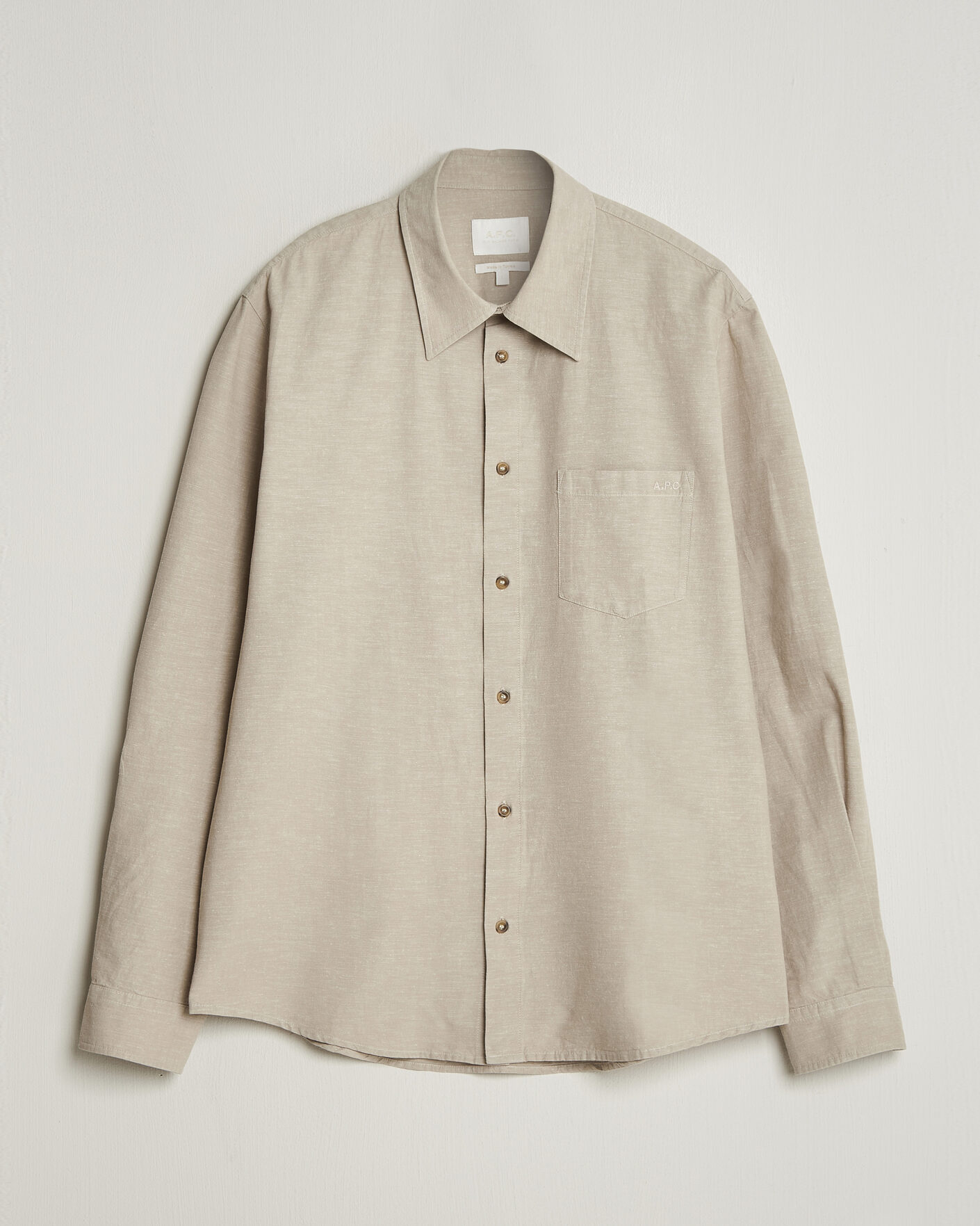 A.P.C. Harris Cotton/Linen Shirt Sage Green at CareOfCarl.com