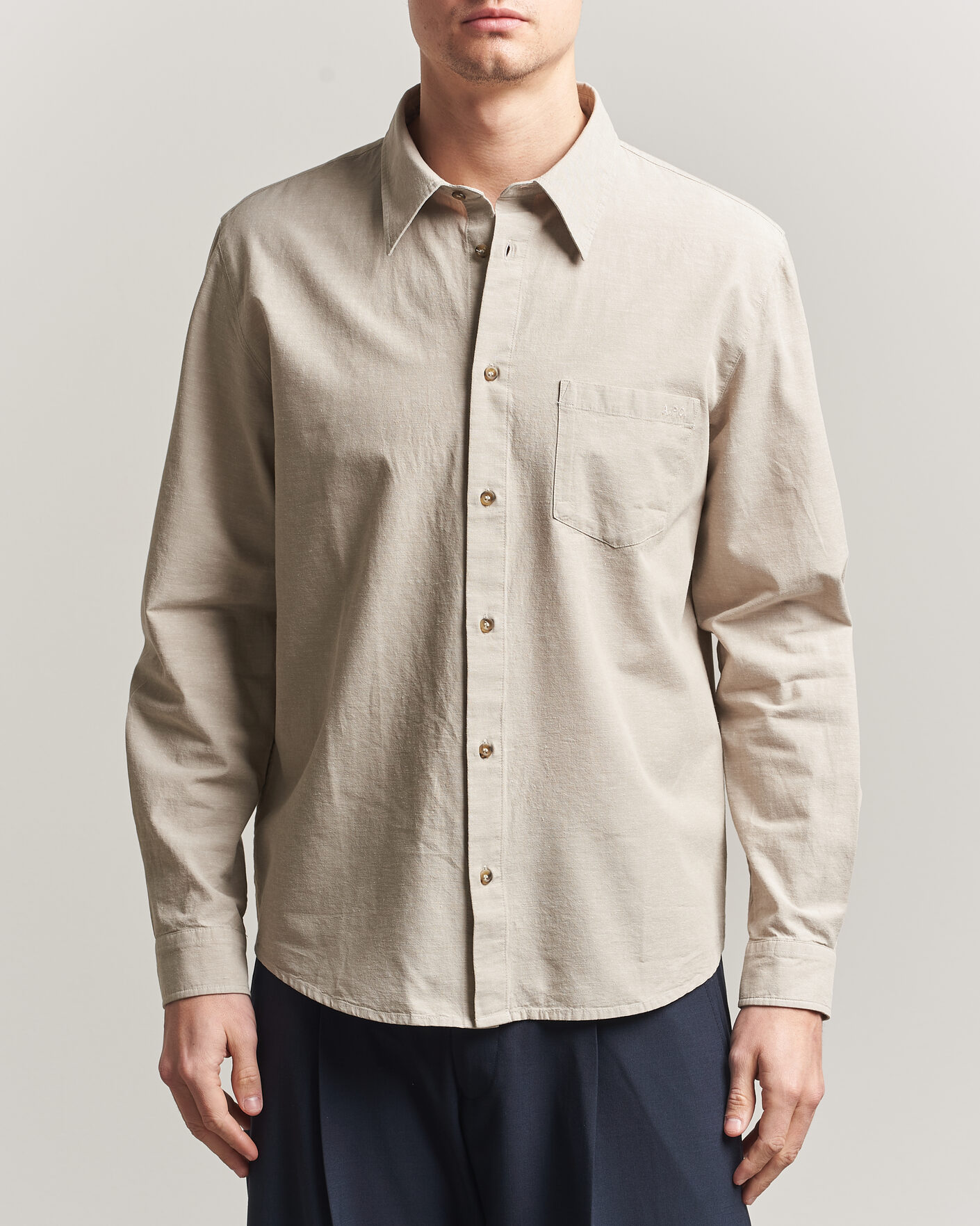 A.P.C. Harris Cotton/Linen Shirt Sage Green at CareOfCarl.com