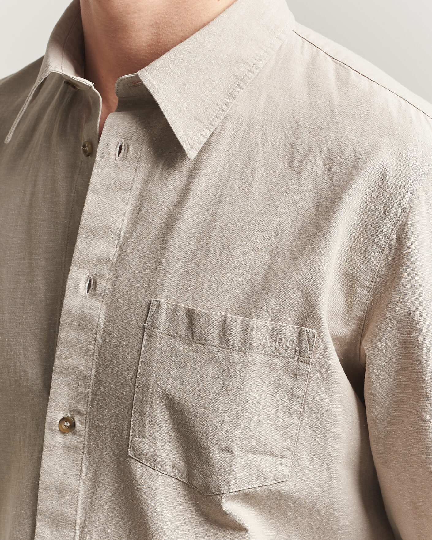 A.P.C. Harris Cotton/Linen Shirt Sage Green at CareOfCarl.com