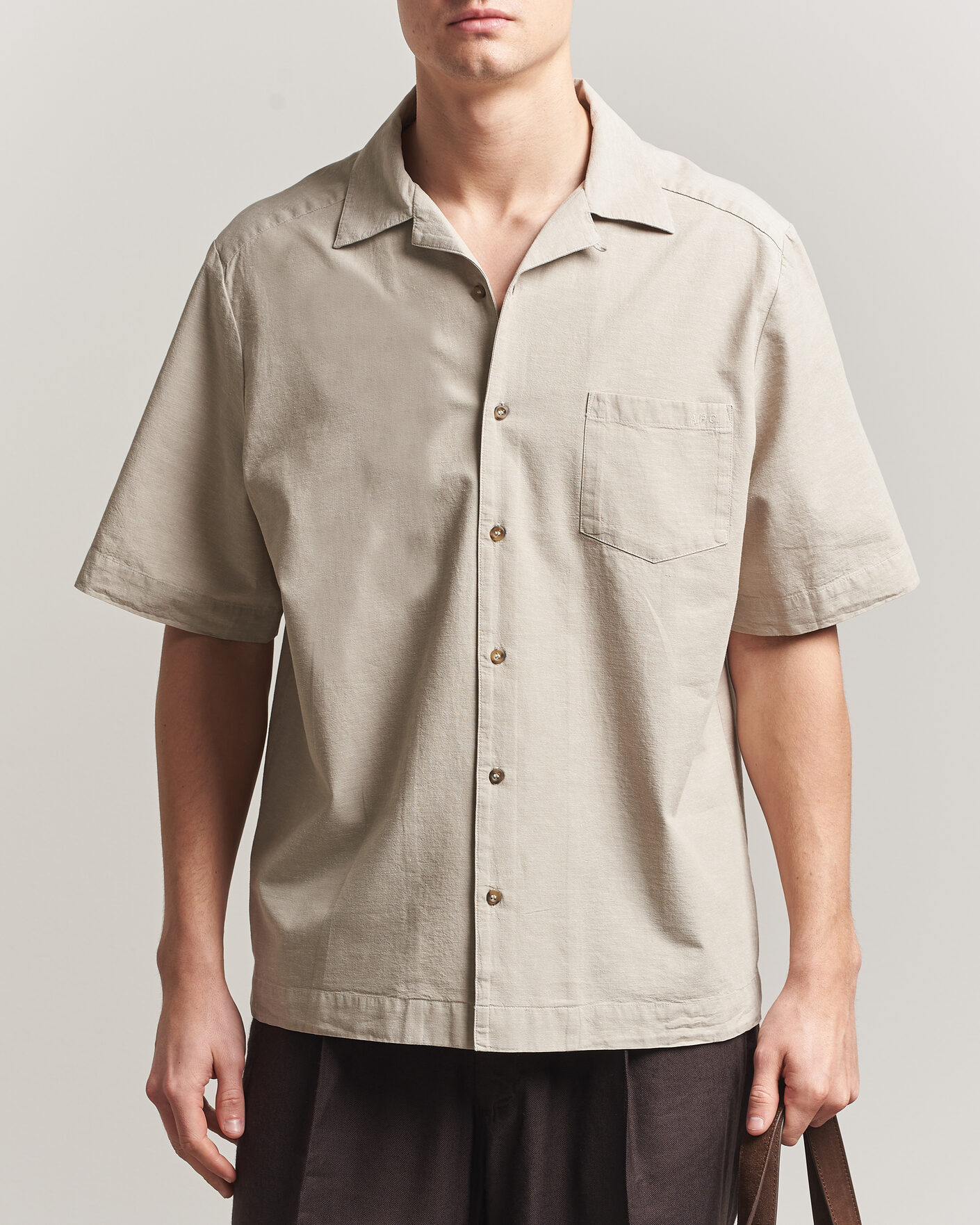 A.P.C. Jude Cotton/Linen Short Sleeve Shirt Sage Green at