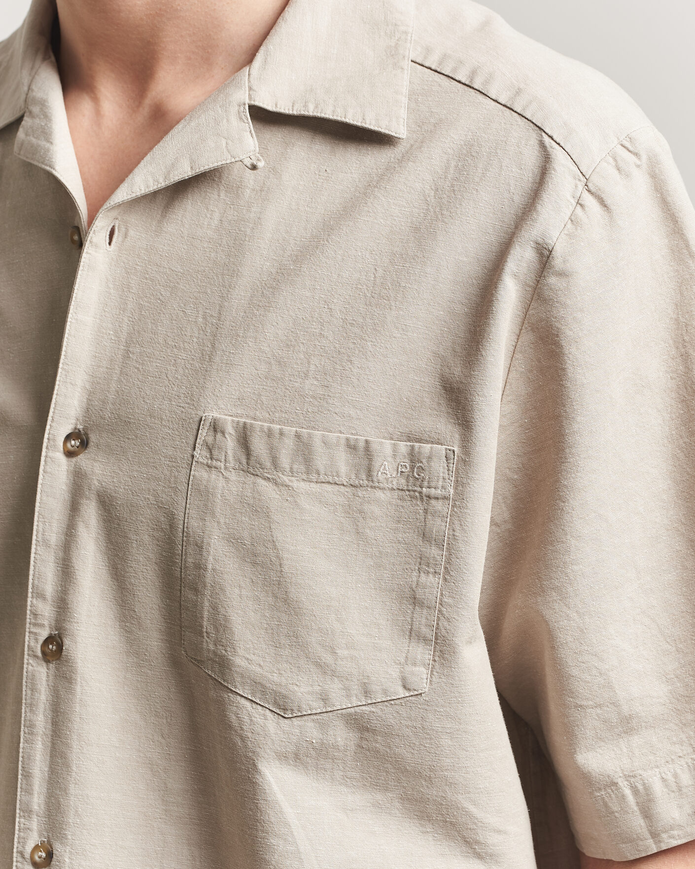 Men | Shirts | A.P.C. | Jude Cotton/Linen Short Sleeve Shirt Sage Green
