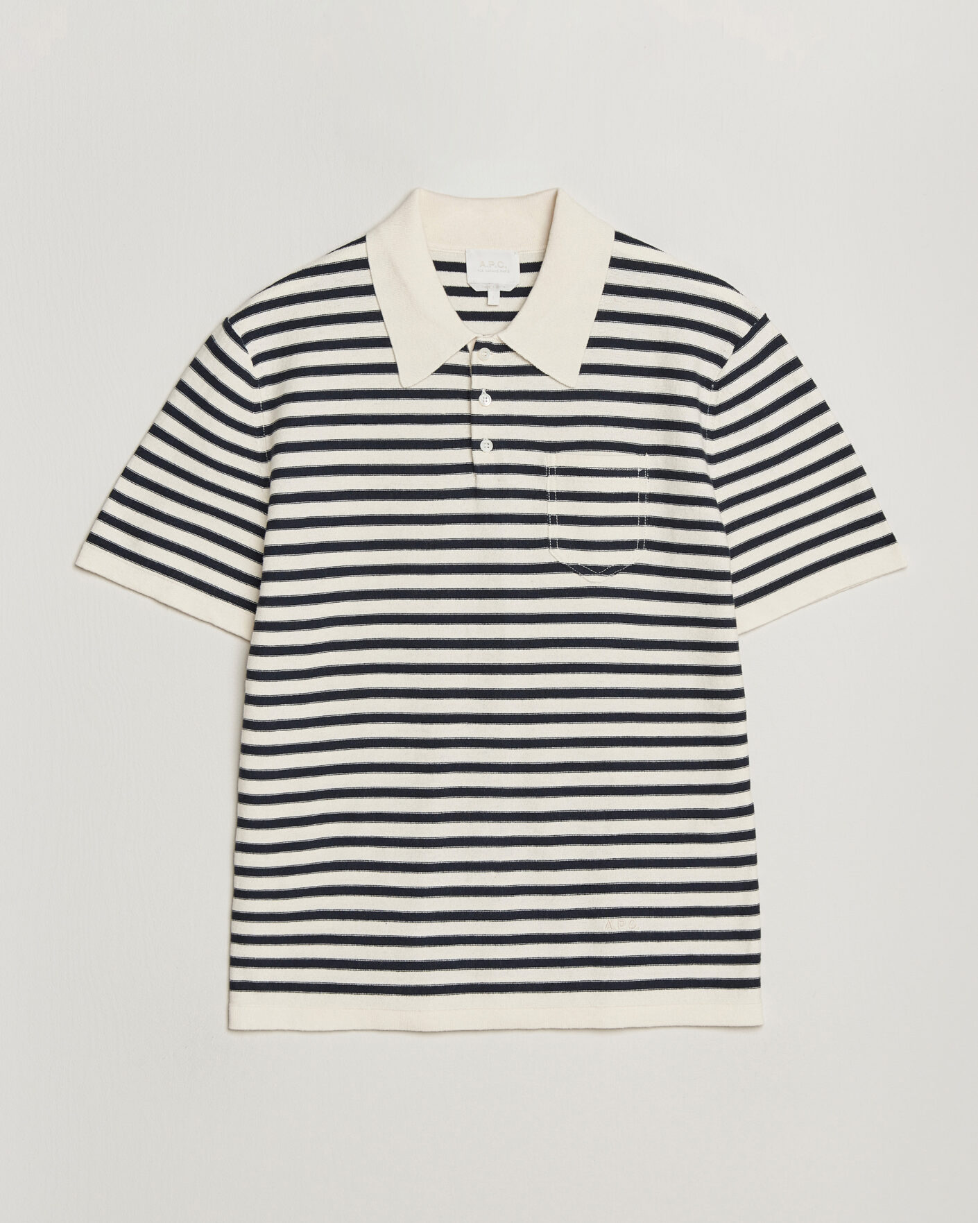 A.P.C. Eliot Cotton/Cashmere Knitted Polo Ecru/Navy at CareOfCarl.com