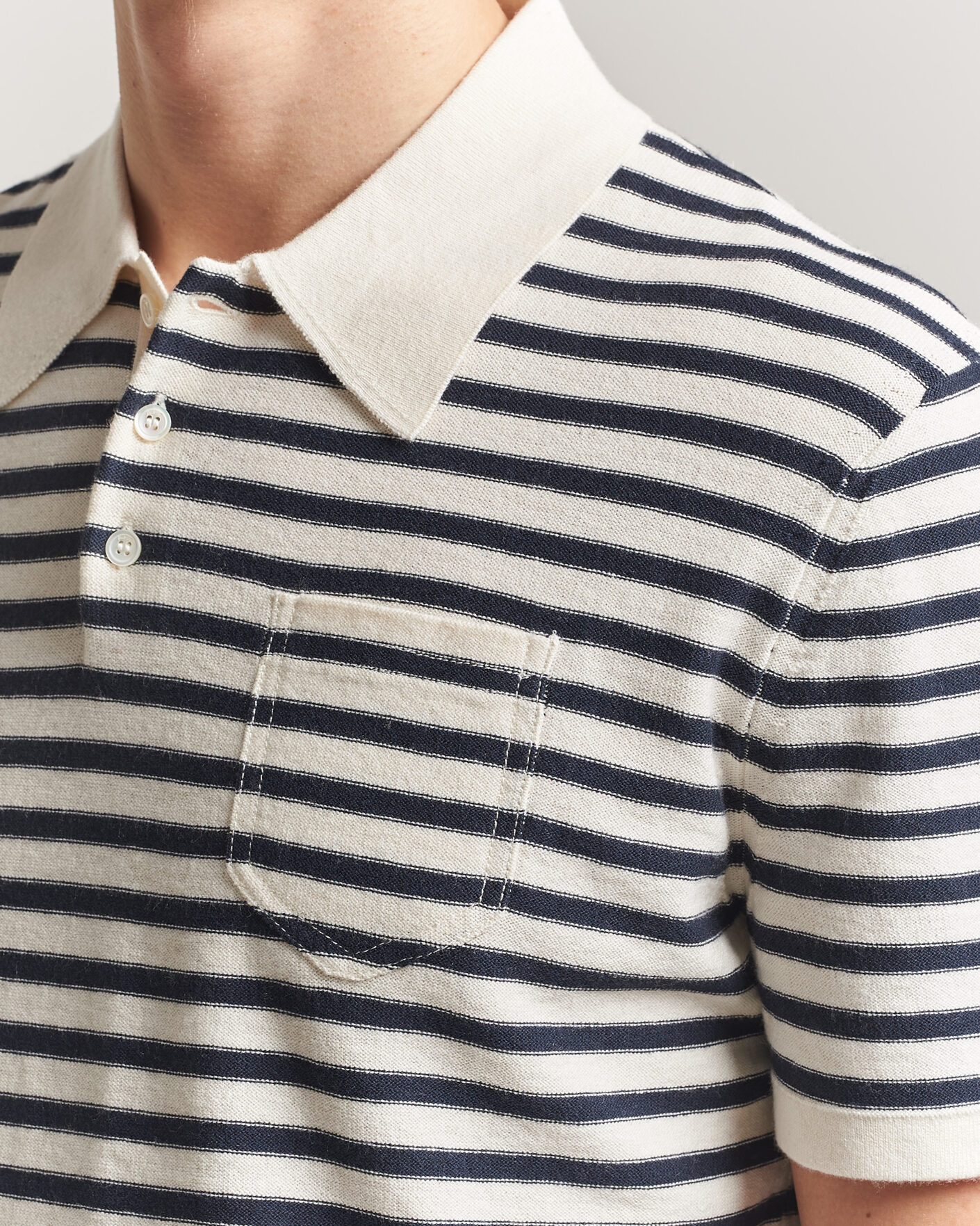A.P.C. Eliot Cotton/Cashmere Knitted Polo Ecru/Navy at CareOfCarl.com