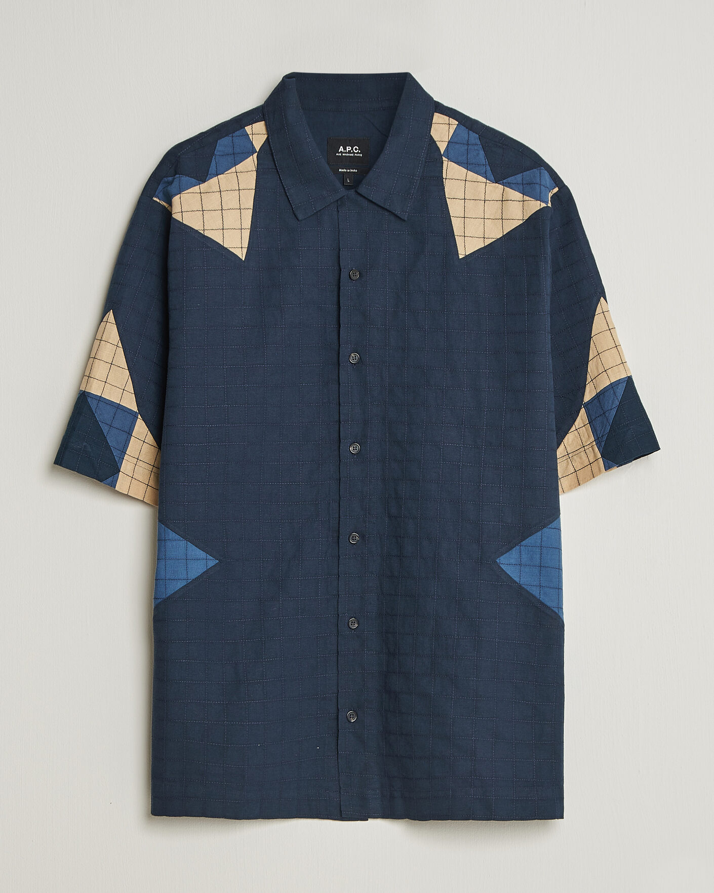 Men | Shirts | A.P.C. | Patchwork Short Sleeve Indigo