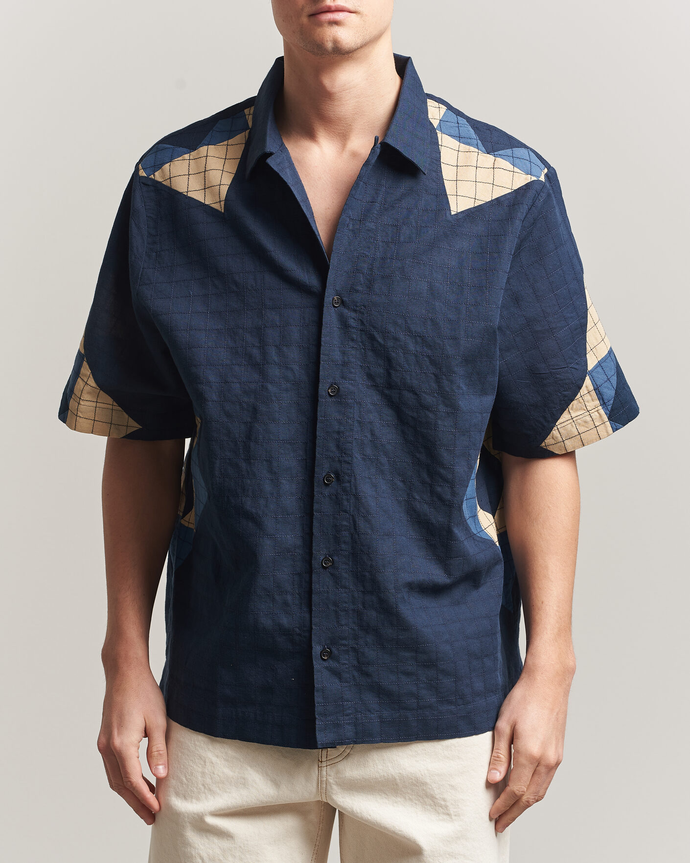 Men | Shirts | A.P.C. | Patchwork Short Sleeve Indigo
