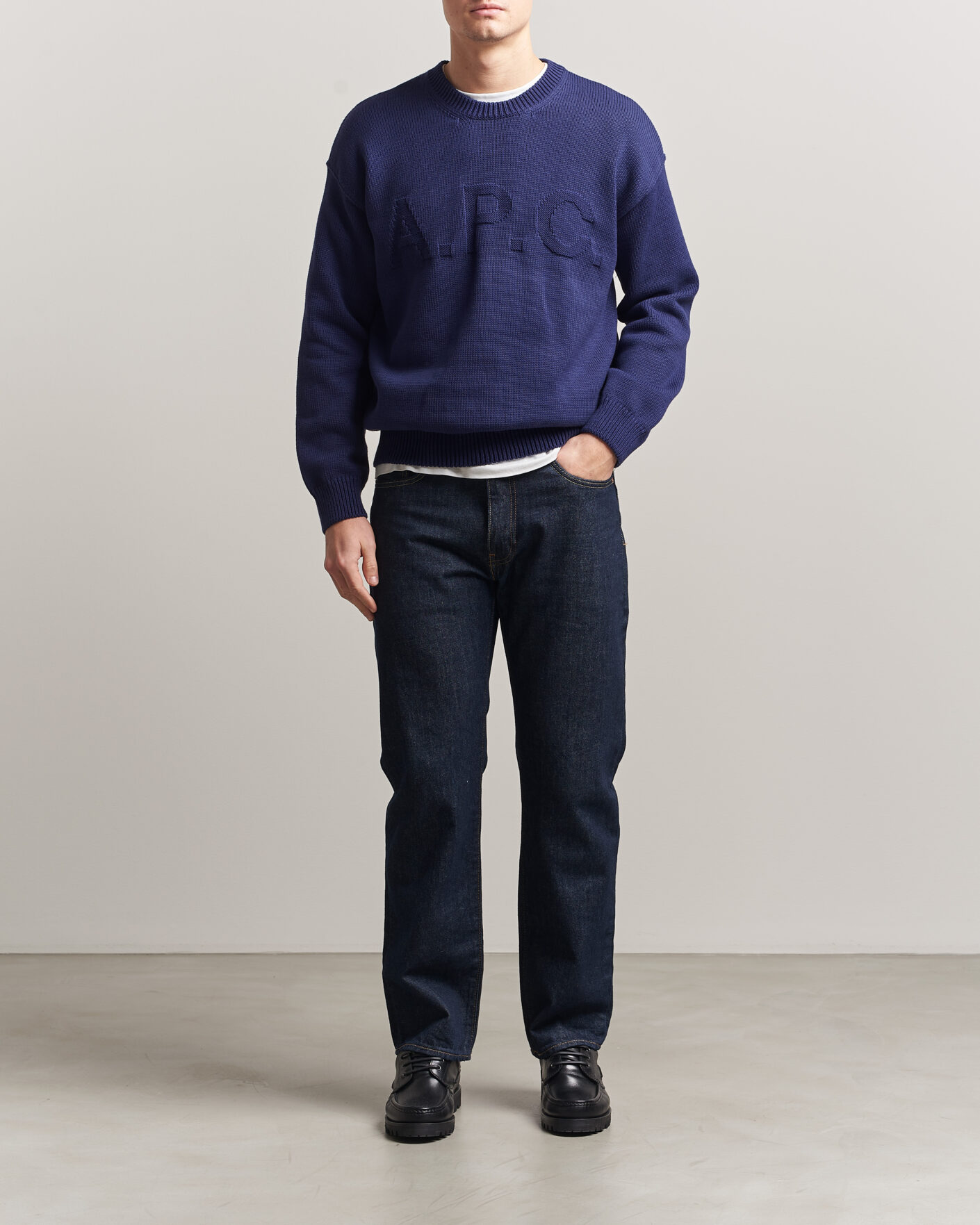 A.P.C. Leo Cotton Knitted Sweater Dark Blue at CareOfCarl.com