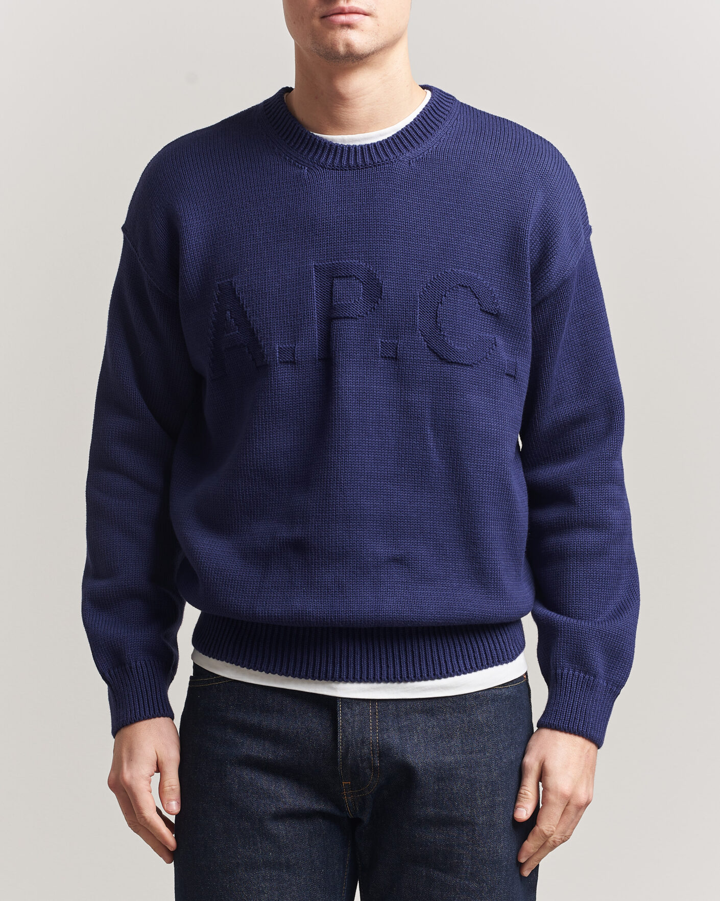 A.P.C. Leo Cotton Knitted Sweater Dark Blue at CareOfCarl.com