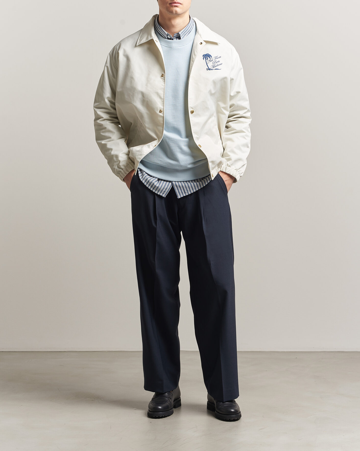 Men | Coats & Jackets | Drôle de Monsieur | Palmier Slogan Coach Jacket Off White