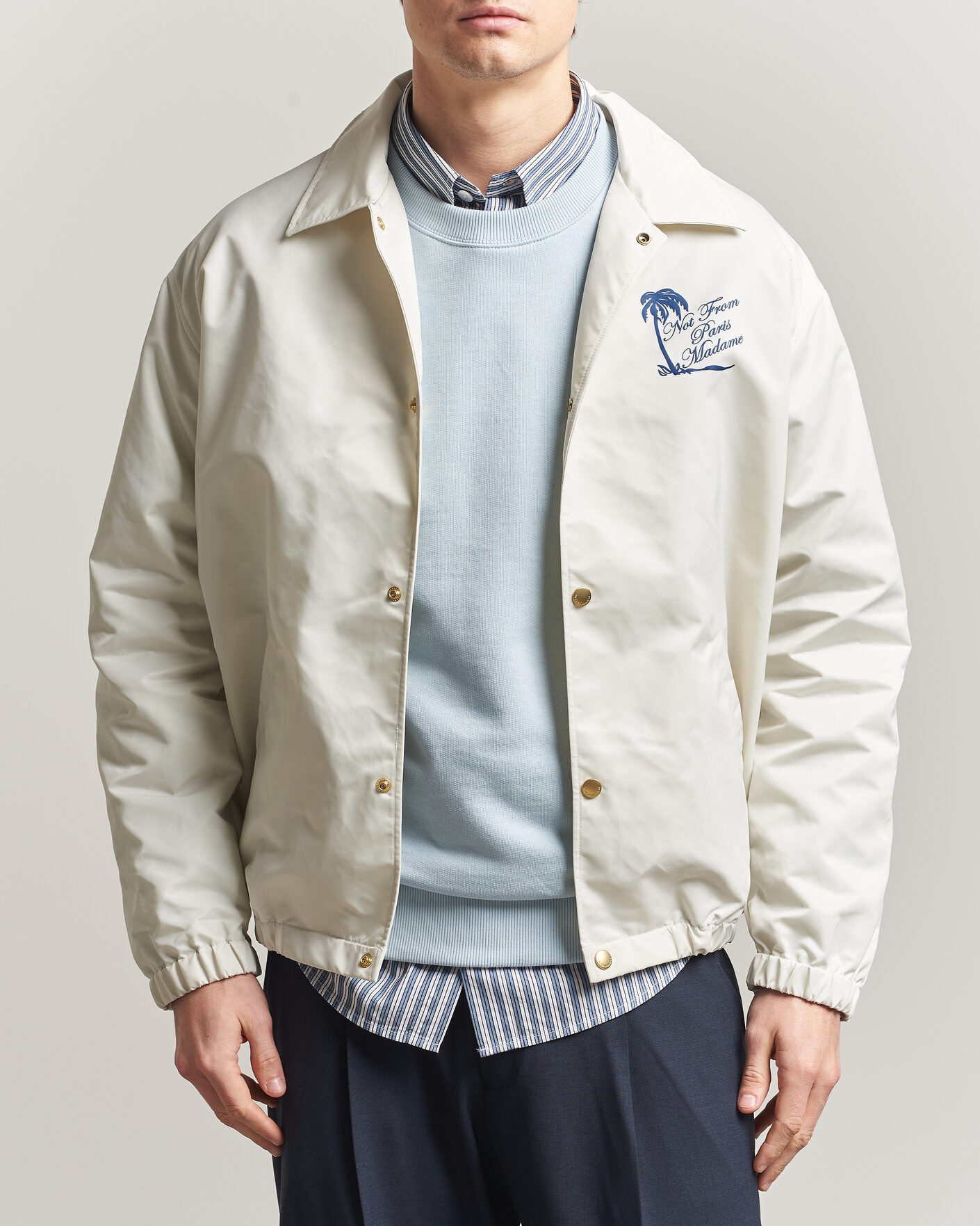 Men | Coats & Jackets | Drôle de Monsieur | Palmier Slogan Coach Jacket Off White