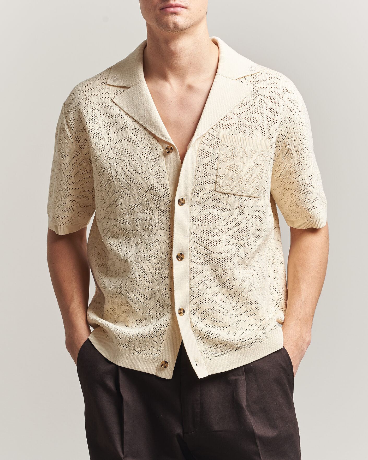 Men | Shirts | Drôle de Monsieur | Knitted Resort Shirt Off White