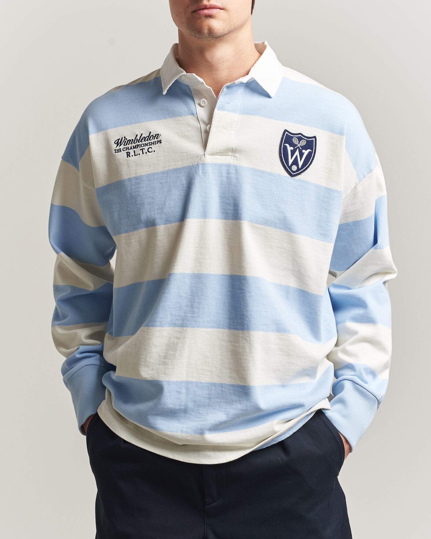 Men | Sweaters & Knitwear | Polo Ralph Lauren | Striped Rugby Pullover Office Blue/Deckwash White