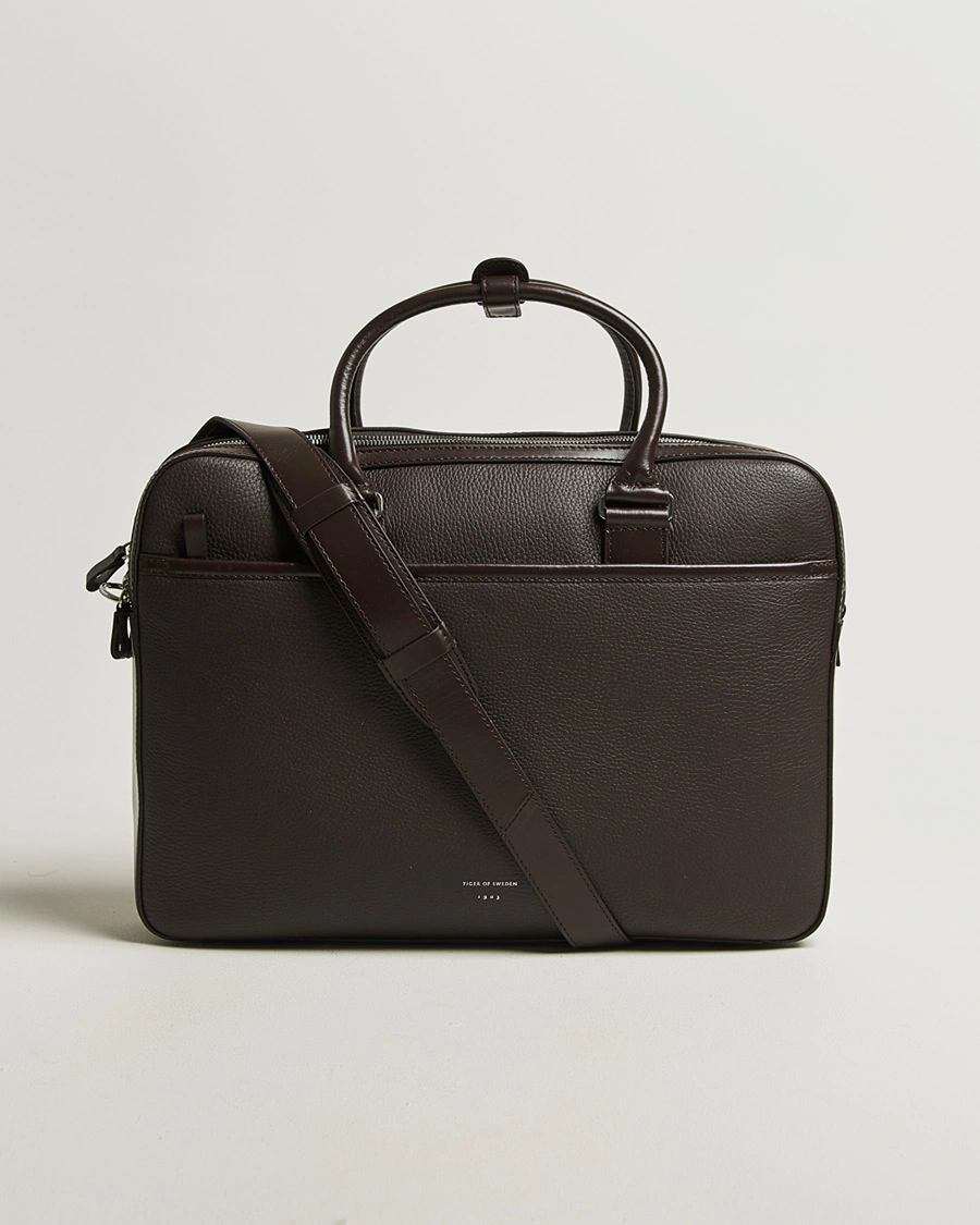 Men | Bags | Tiger of Sweden | Burin Grained Leather Briefcase Dark Brown