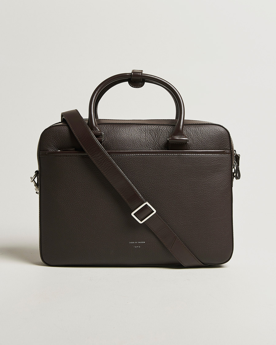 Men | Bags | Tiger of Sweden | Bosun Grained Leather Briefcase Dark Brown