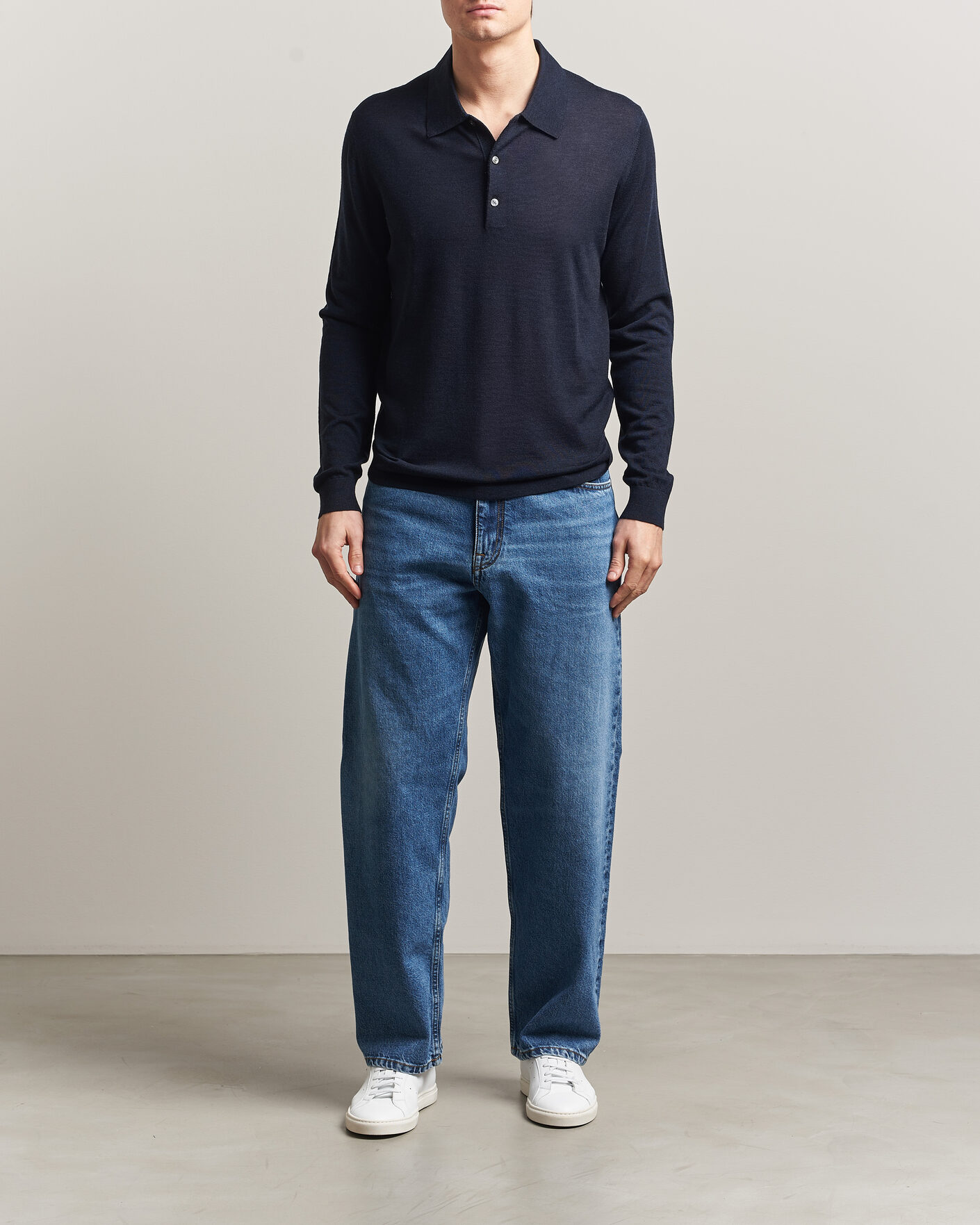 Men | Sweaters & Knitwear | Tiger of Sweden | Eross Merino Knitted Polo Light Ink