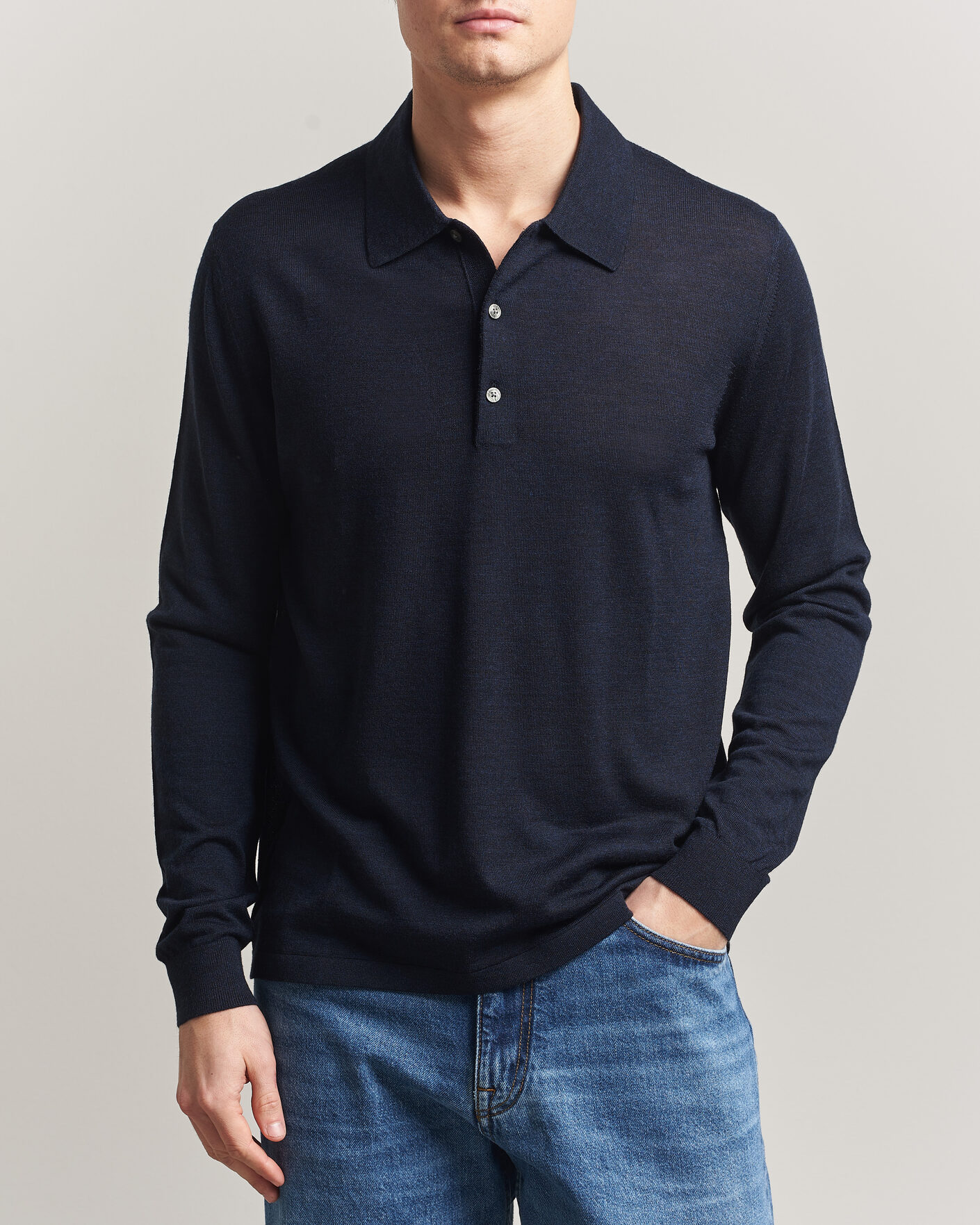 Men | Sweaters & Knitwear | Tiger of Sweden | Eross Merino Knitted Polo Light Ink