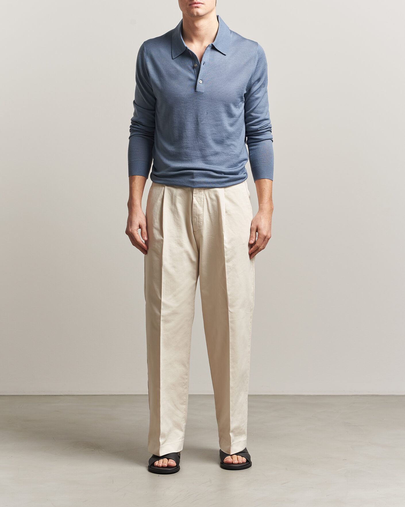 Men | Sweaters & Knitwear | Tiger of Sweden | Eross Merino Knitted Polo Dull Blue