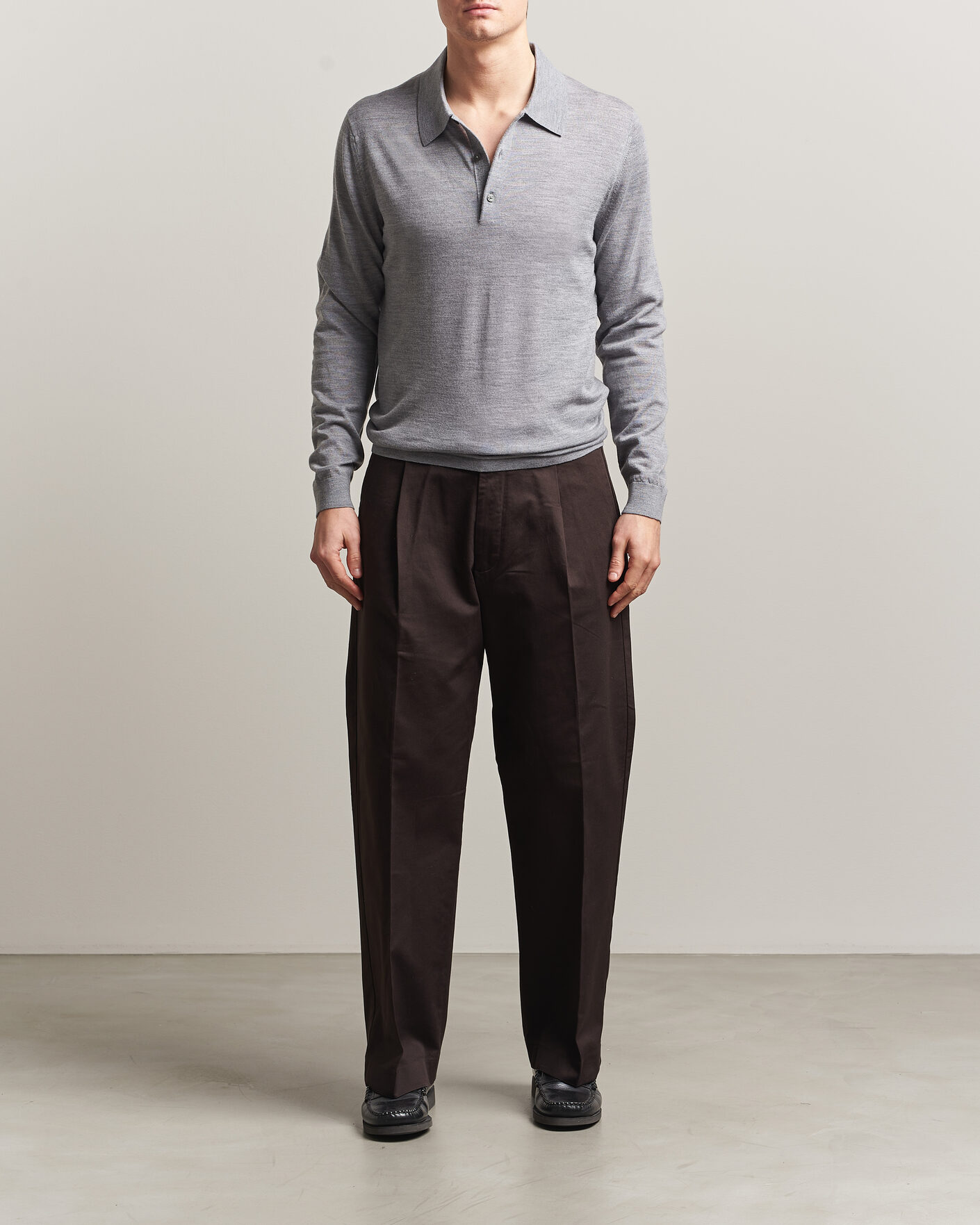 Men | Sweaters & Knitwear | Tiger of Sweden | Eross Merino Knitted Polo Grey Melange