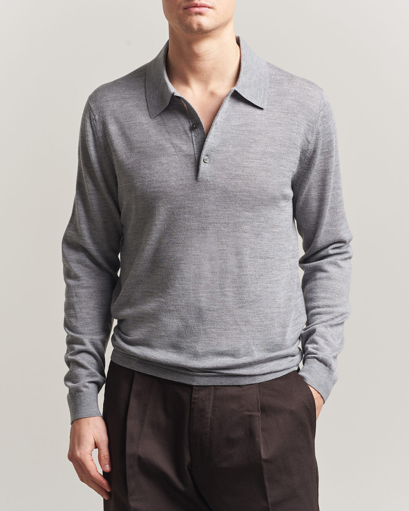 Men | Sweaters & Knitwear | Tiger of Sweden | Eross Merino Knitted Polo Grey Melange