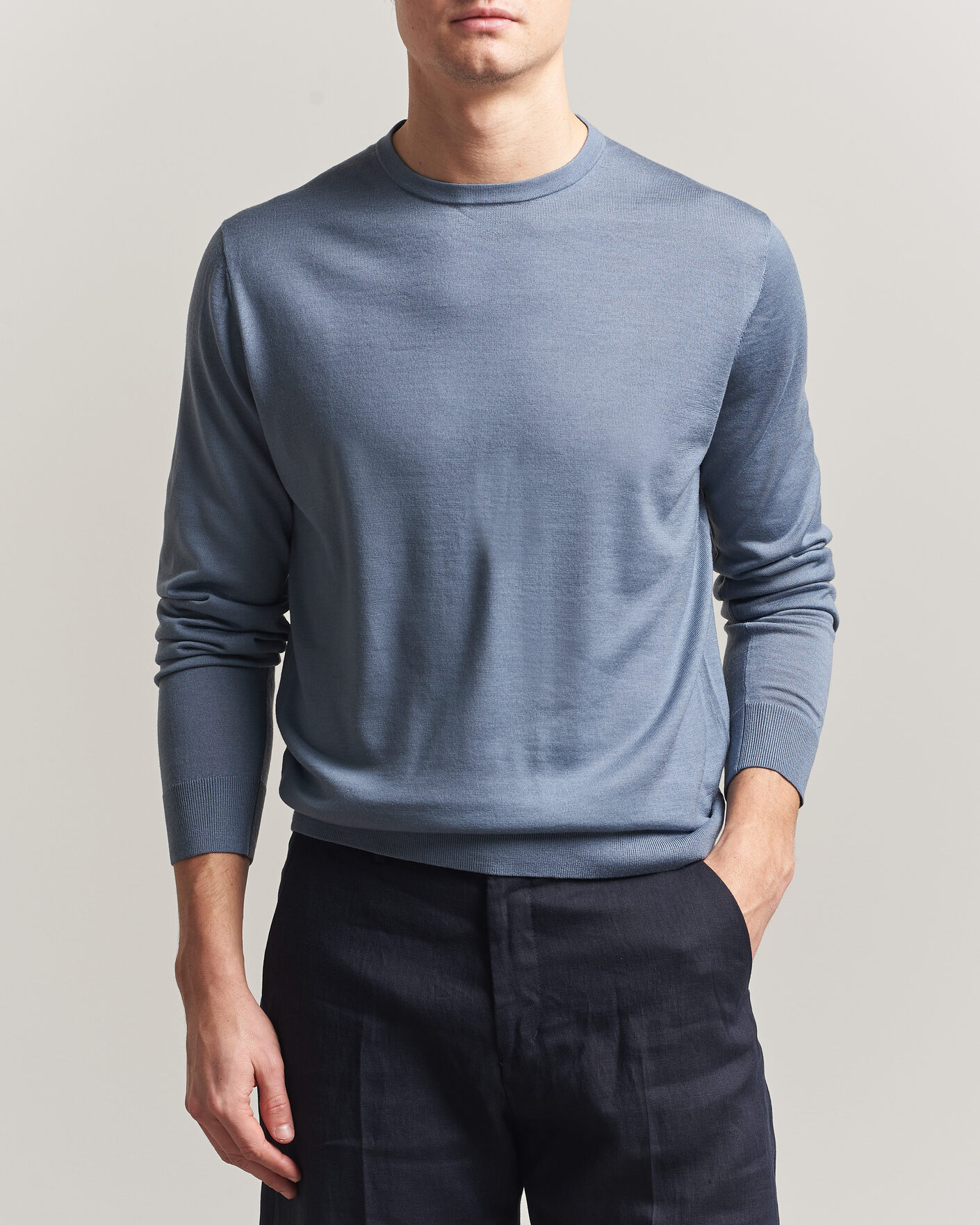 Men | Sweaters & Knitwear | Tiger of Sweden | Connor Merino Knitted Crew Neck Dull Blue
