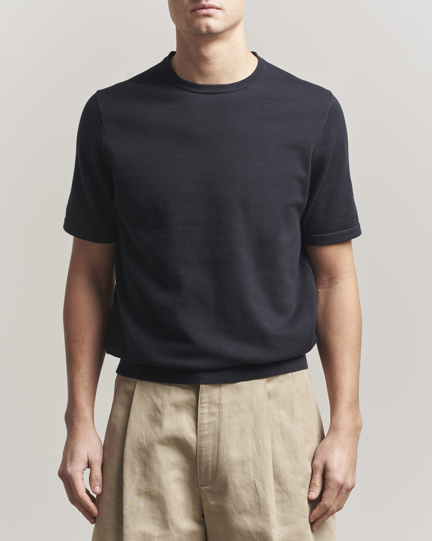 Men | T-Shirts | Tiger of Sweden | Connor Cotton Knitted T-Shirt Light Ink