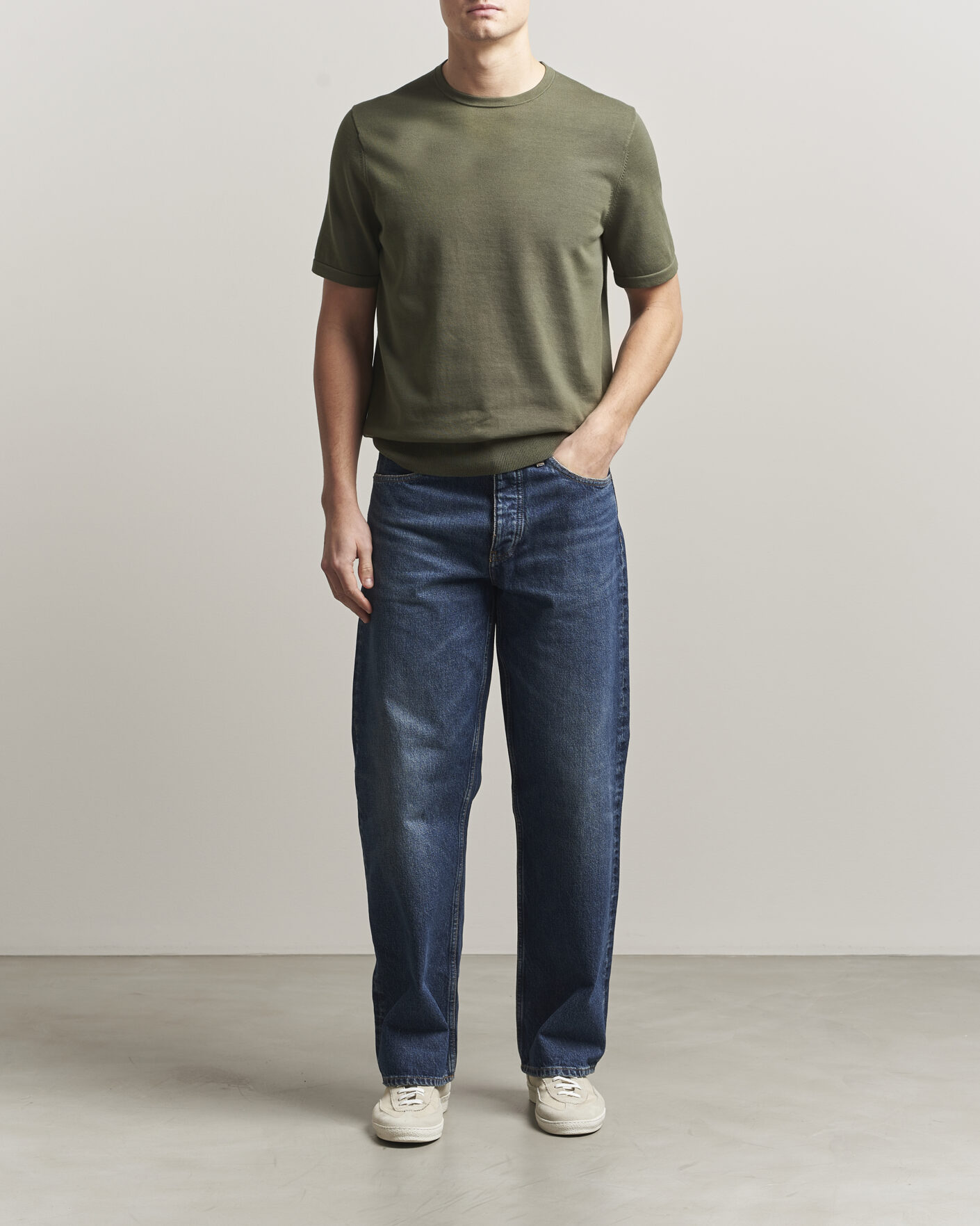 Men | T-Shirts | Tiger of Sweden | Connor Cotton Knitted T-Shirt Kalamata Green