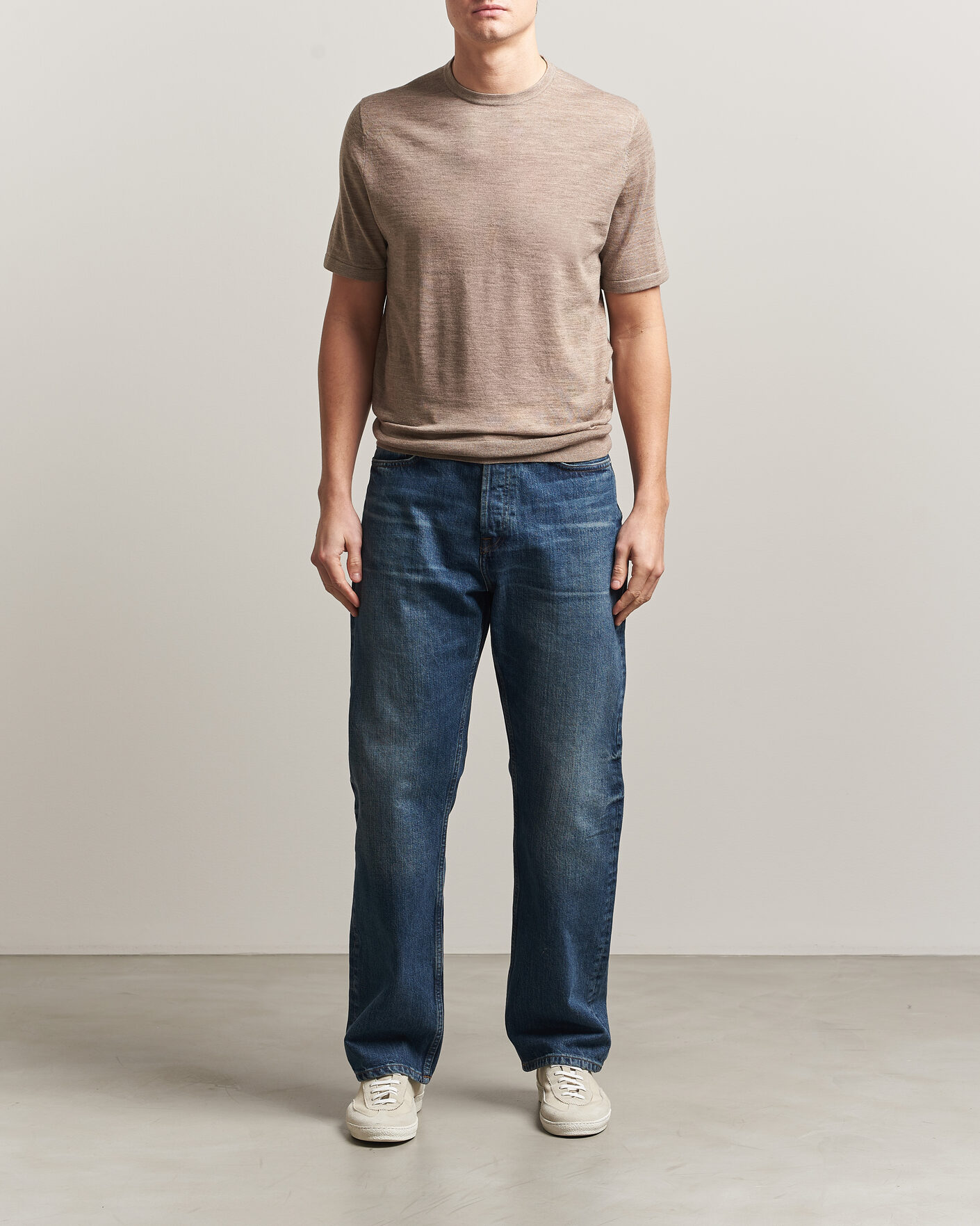 Men | T-Shirts | Tiger of Sweden | Connor Merino Knitted T-Shirt Beige Melange