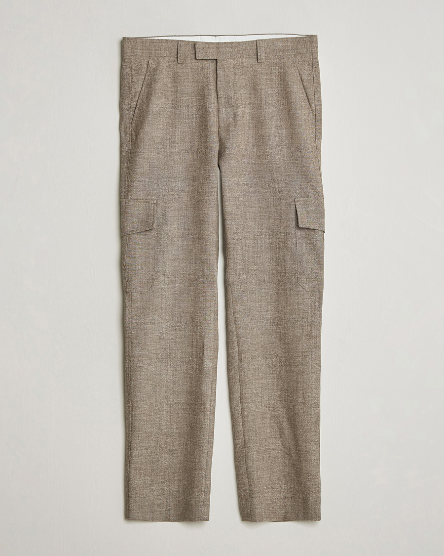 Men | Trousers | Tiger of Sweden | Mend Wool/Linen Cargo Trousers Sawgrass Brown