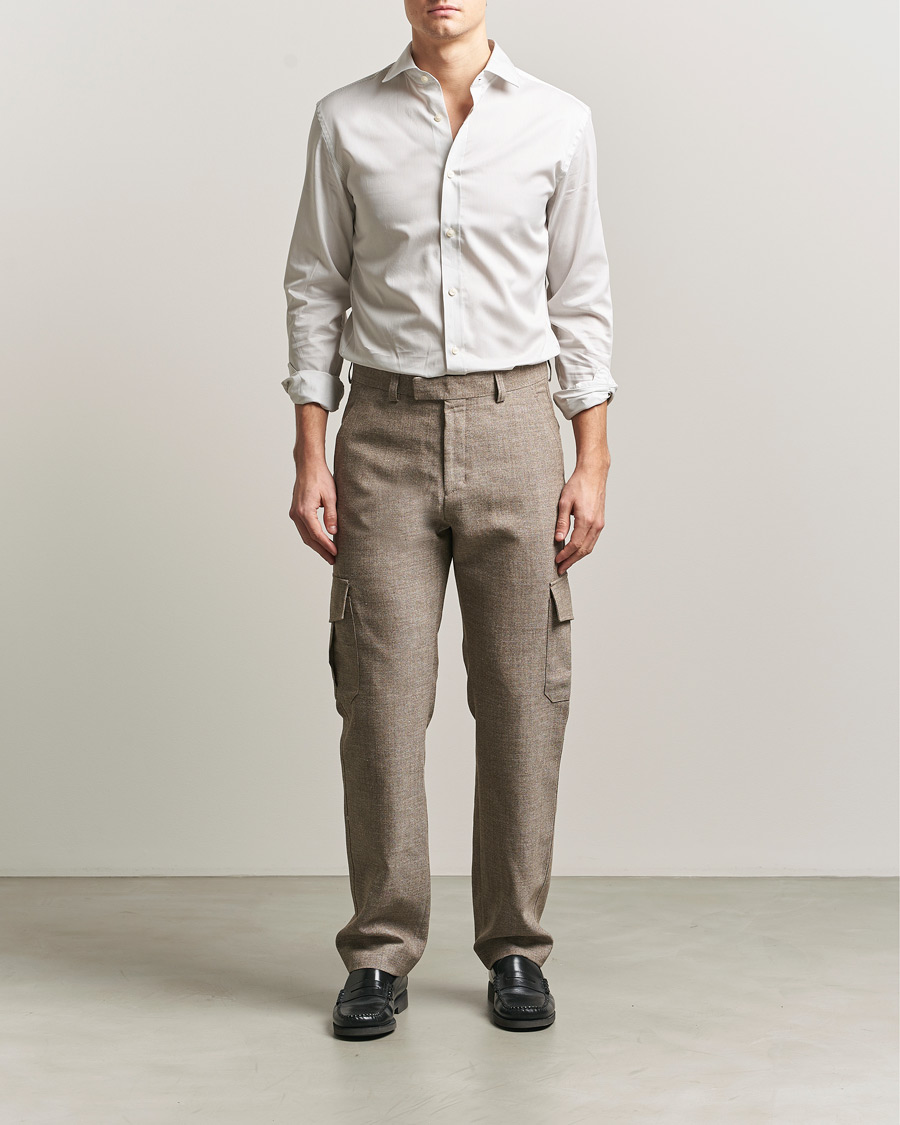 Men | Trousers | Tiger of Sweden | Mend Wool/Linen Cargo Trousers Sawgrass Brown