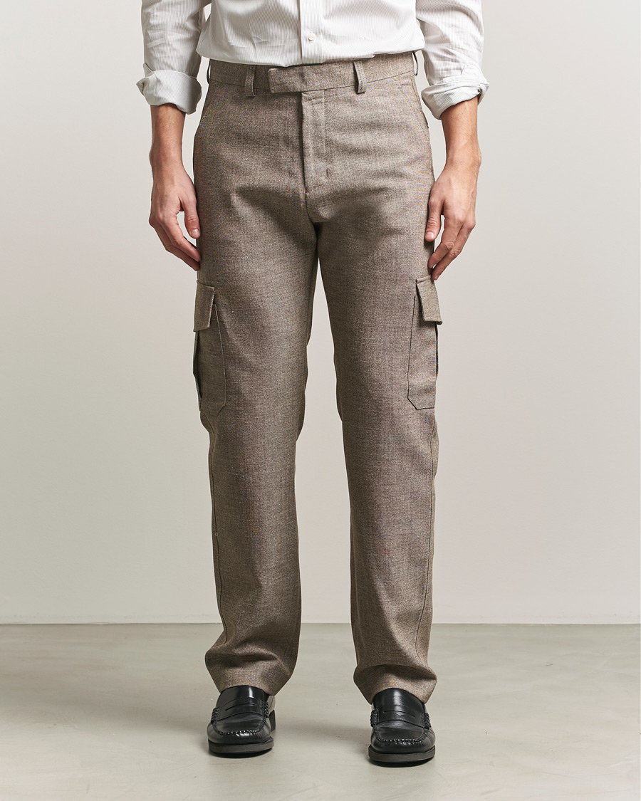 Men | Trousers | Tiger of Sweden | Mend Wool/Linen Cargo Trousers Sawgrass Brown