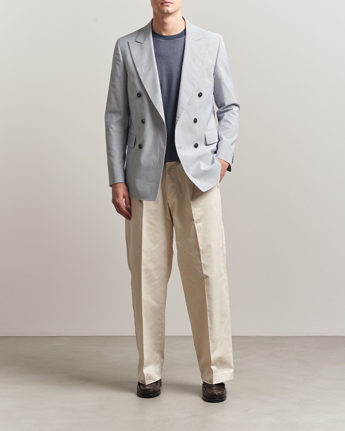 Men | Blazers | Tiger of Sweden | Ease Cotton Double Breasted Blazer Thunder Blue