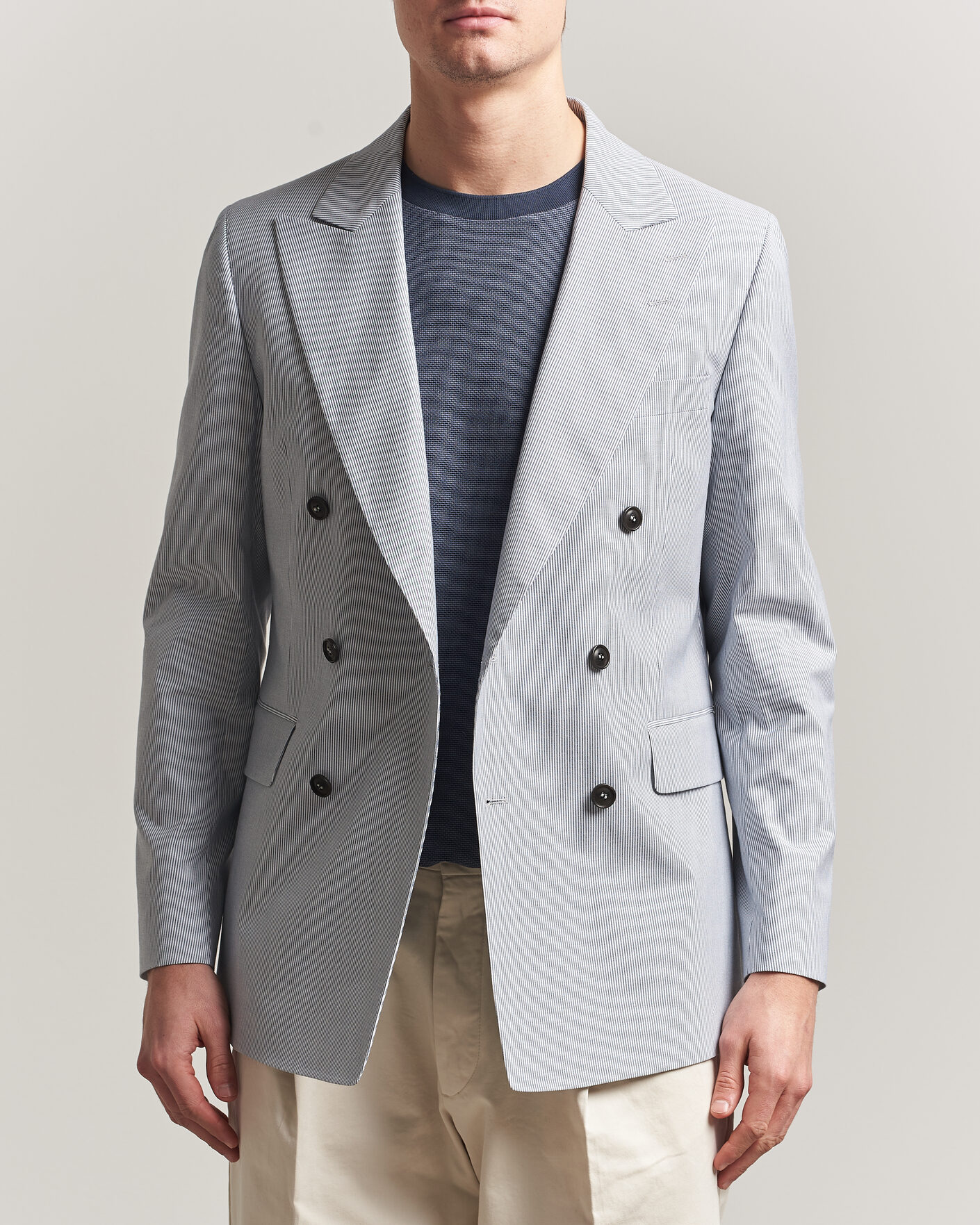 Men | Blazers | Tiger of Sweden | Ease Cotton Double Breasted Blazer Thunder Blue
