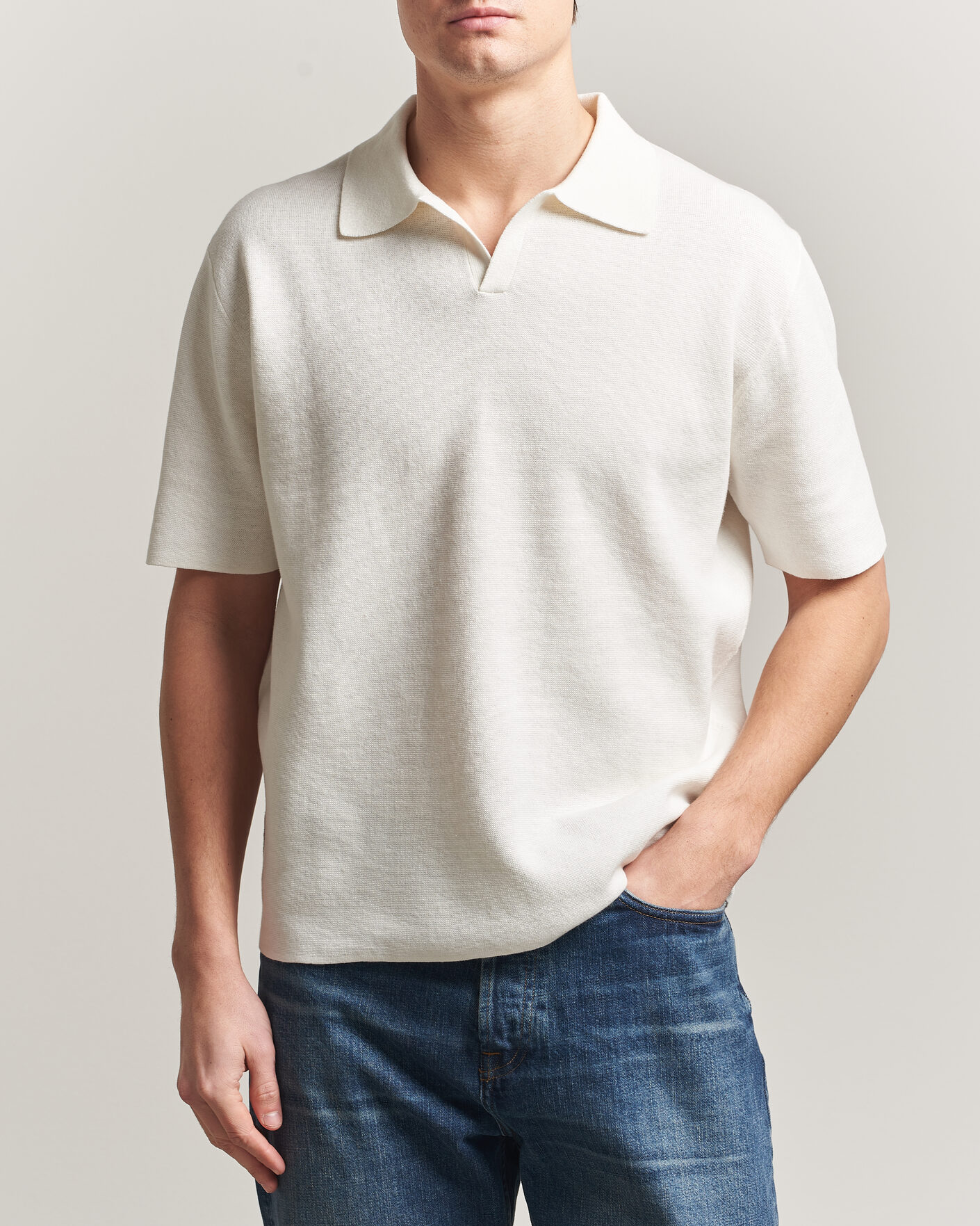 Men | Polo Shirts | Tiger of Sweden | Maelon Cotton/Linen Knitted Polo Pure White