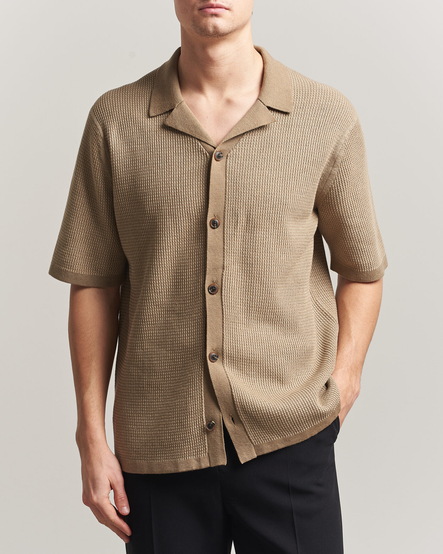 Men | Shirts | Tiger of Sweden | River Knitted Short Sleeve Shirt Umber Brown