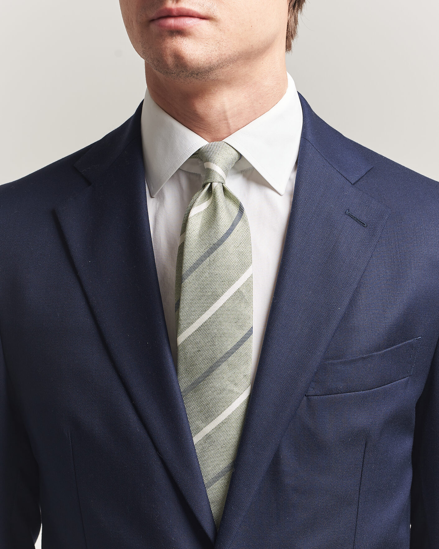 Men | Ties | Amanda Christensen | Silk/Linen 8cm Striped Tie Green