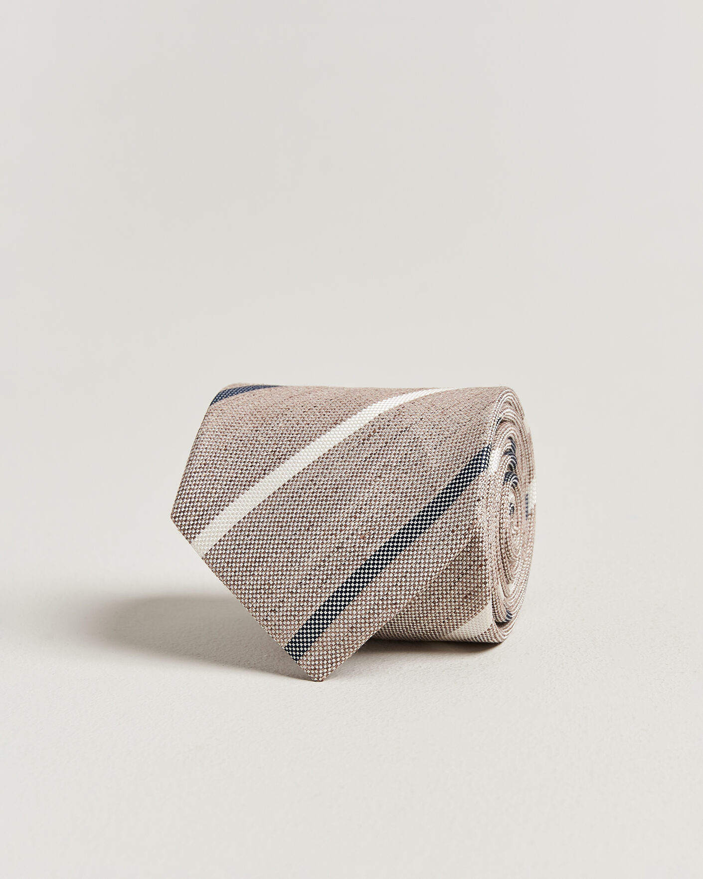 Men | Ties | Amanda Christensen | Silk/Linen 8cm Striped Tie Brown