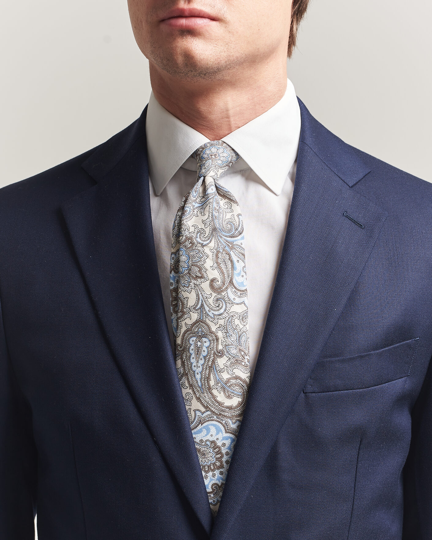 Men | Ties | Amanda Christensen | Linen 8cm Paisley Tie Cream