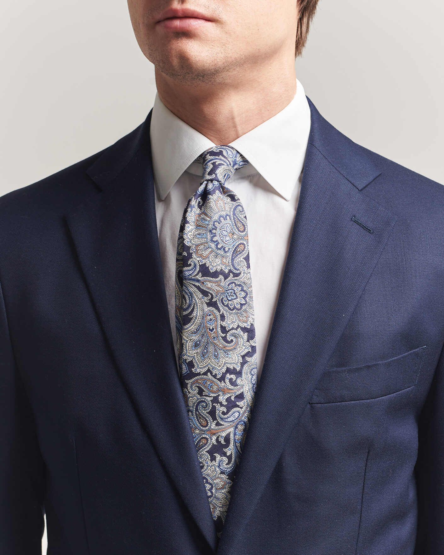 Men | Ties | Amanda Christensen | Linen 8cm Paisley Tie Navy