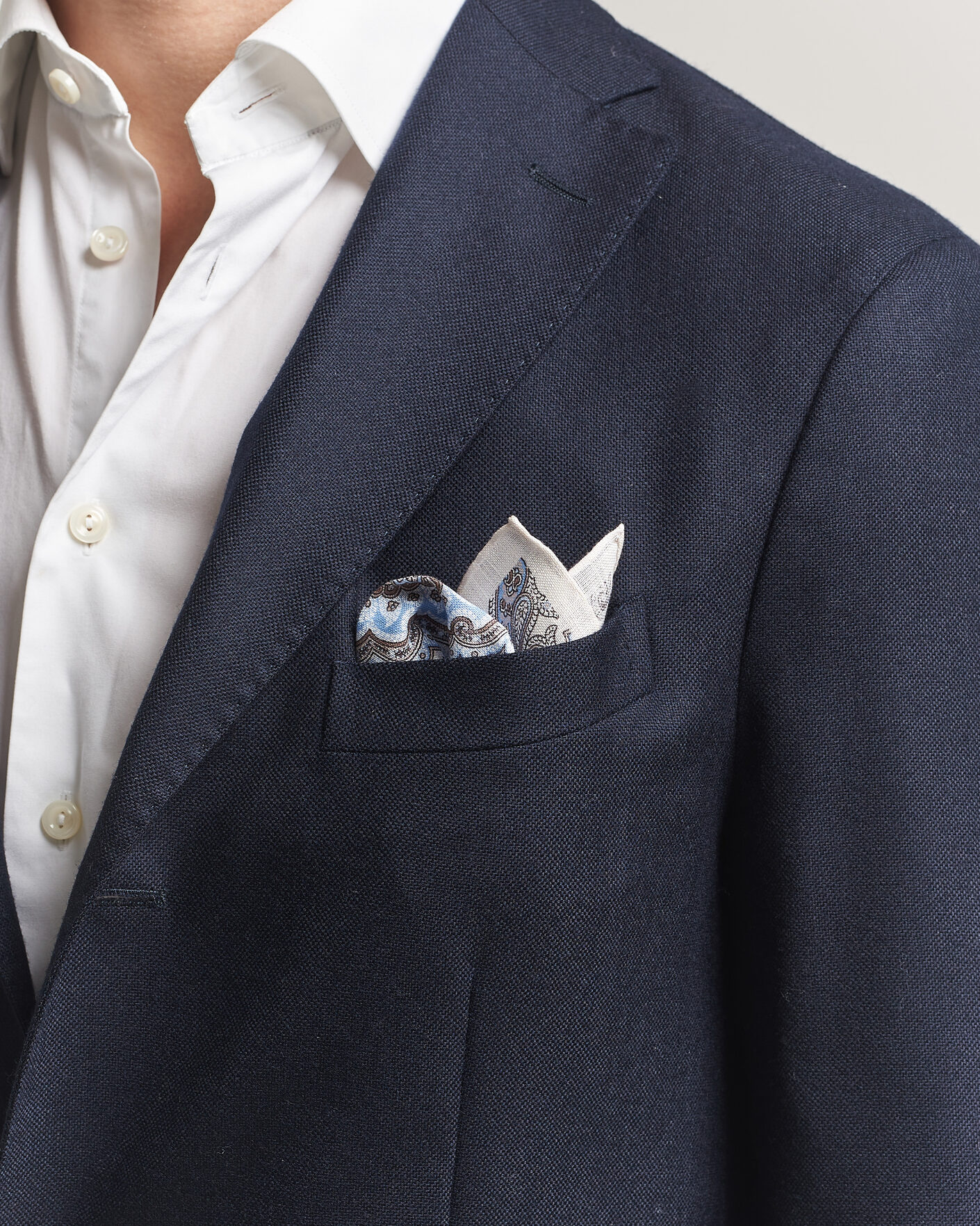 Men | Pocket Squares | Amanda Christensen | Linen Large Paisley Pocket Square Cream