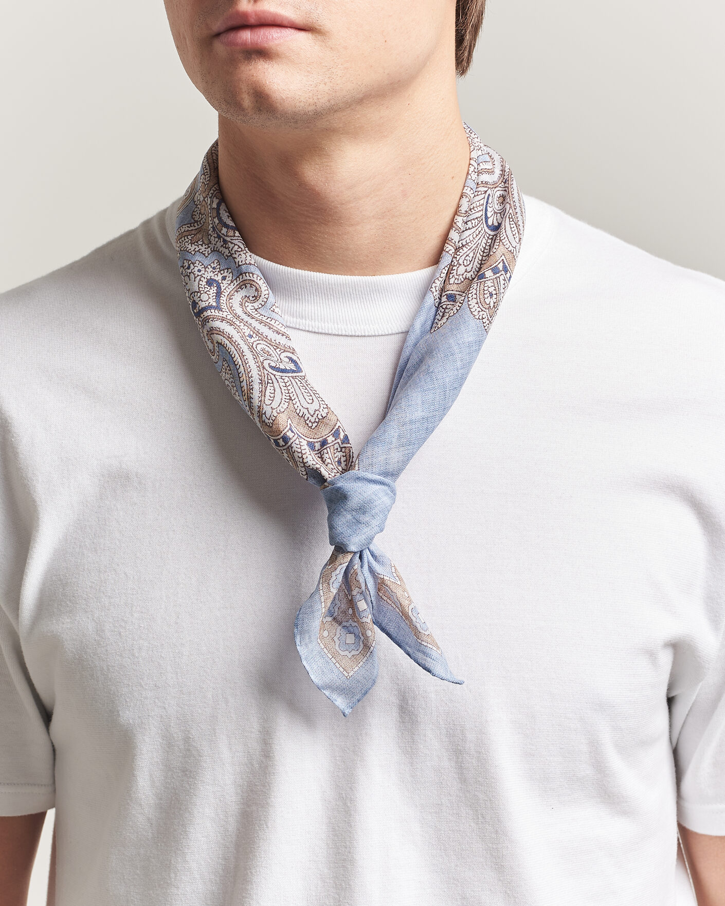 Men | Dress Scarves | Amanda Christensen | Cotton Voilé Large Paisley Bandana Blue