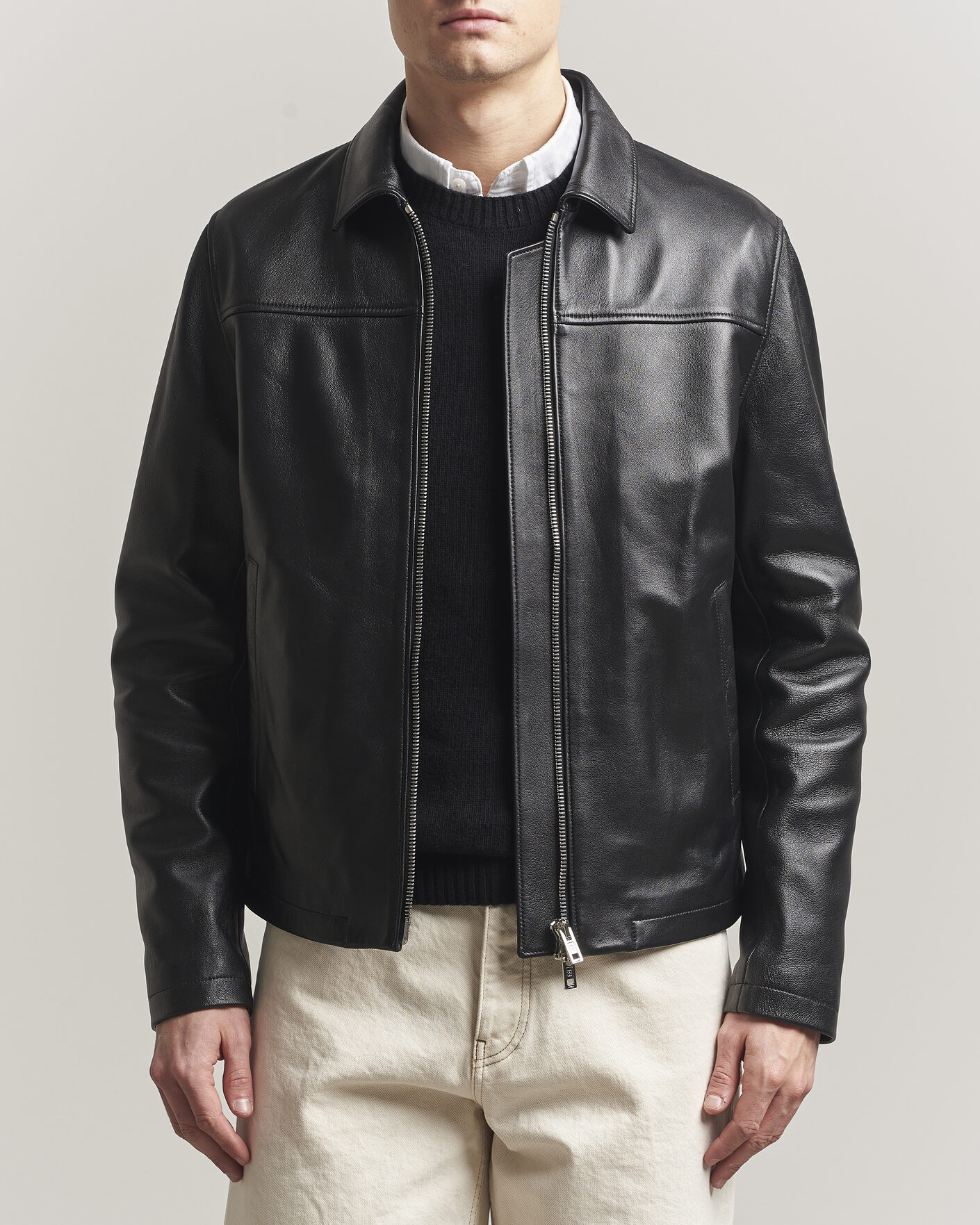 Men | Coats & Jackets | Filippa K | Leather Coach Jacket Black